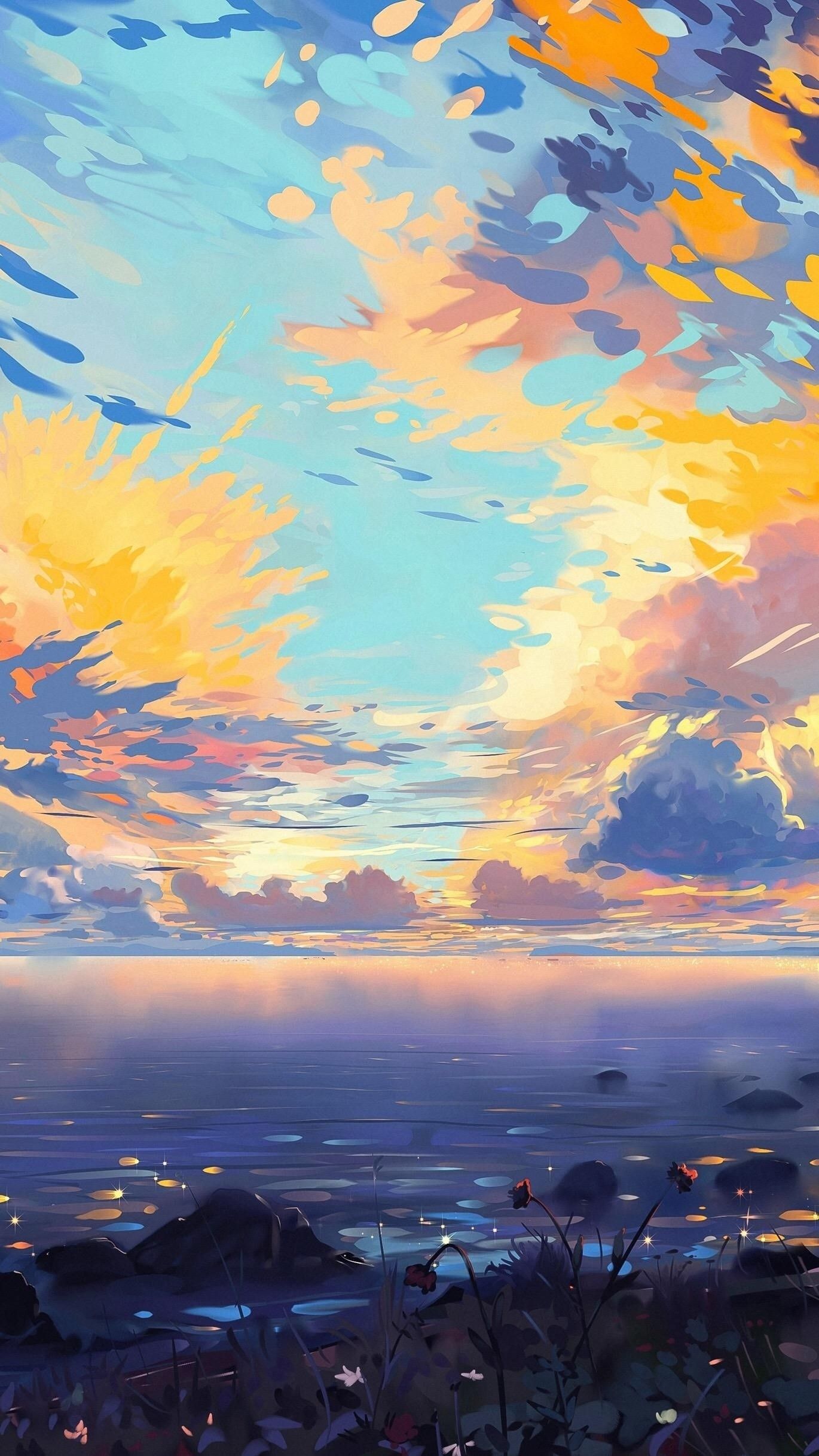 clouds, Hangmoon, beach, sunrise, sea, painting Gallery HD Wallpaper