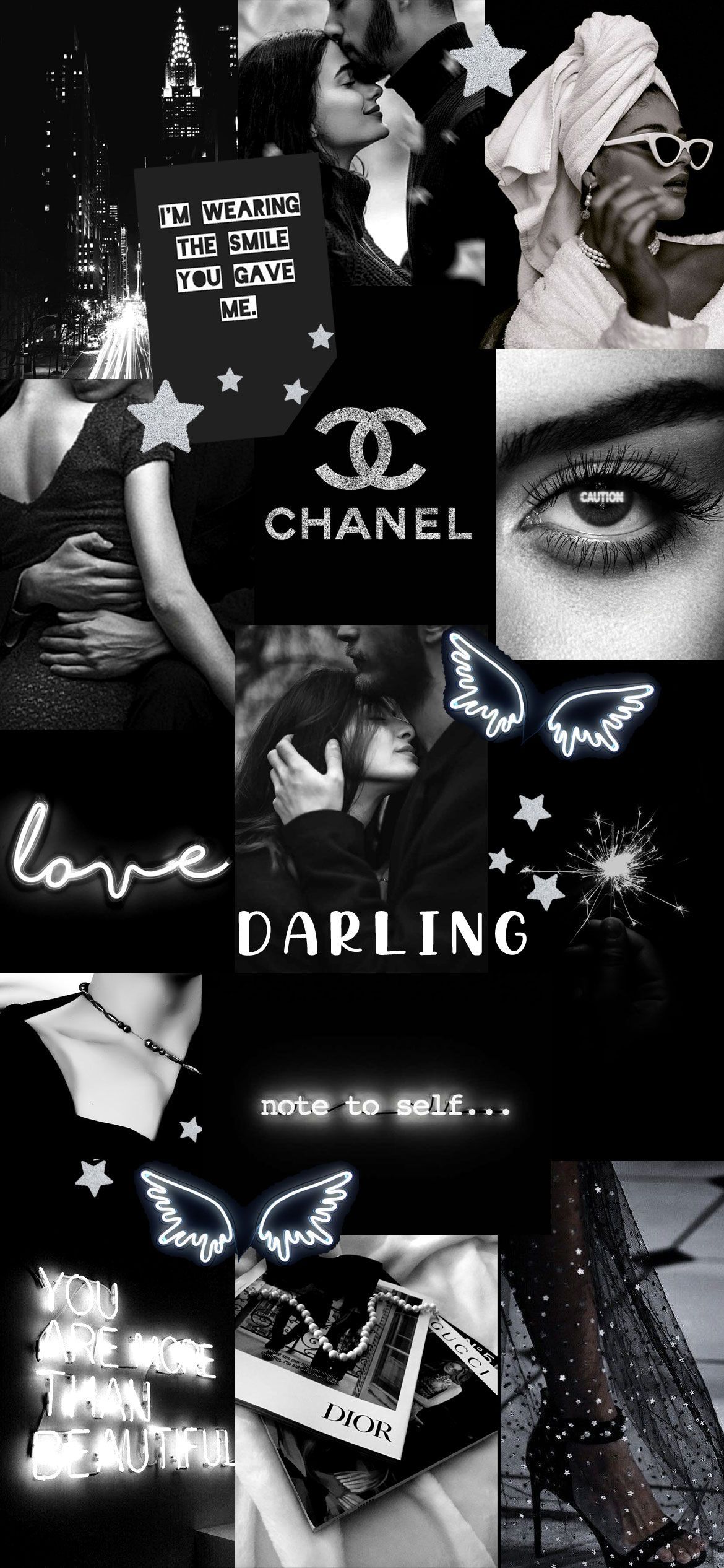 Black and white aesthetic wallpaper I made for my phone - Black and white, gray, Chanel, black quotes, Gucci, black phone