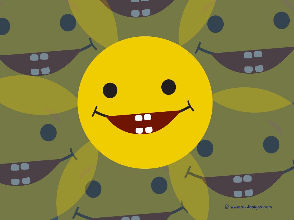 A smiling yellow emoticon surrounded by frowning emoticons. - Smile
