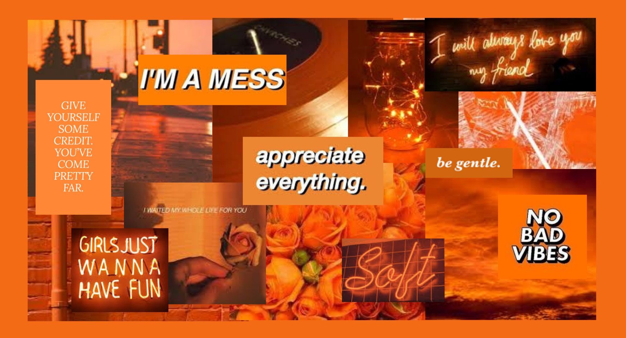 A collage of orange and black with the words i'm mess - Orange, neon orange