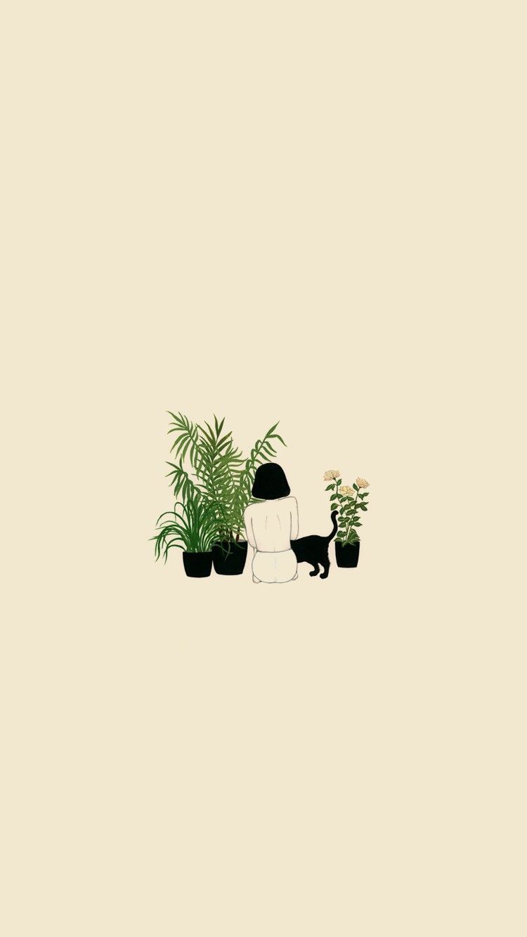 Plants & cats is the best combo. Cute simple wallpaper, Cute drawings, Plant illustration