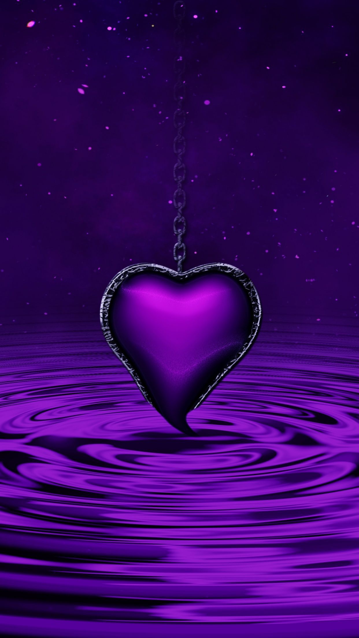 Purple Heart Wallpaper 4K, Water, Waves, Stars, Love