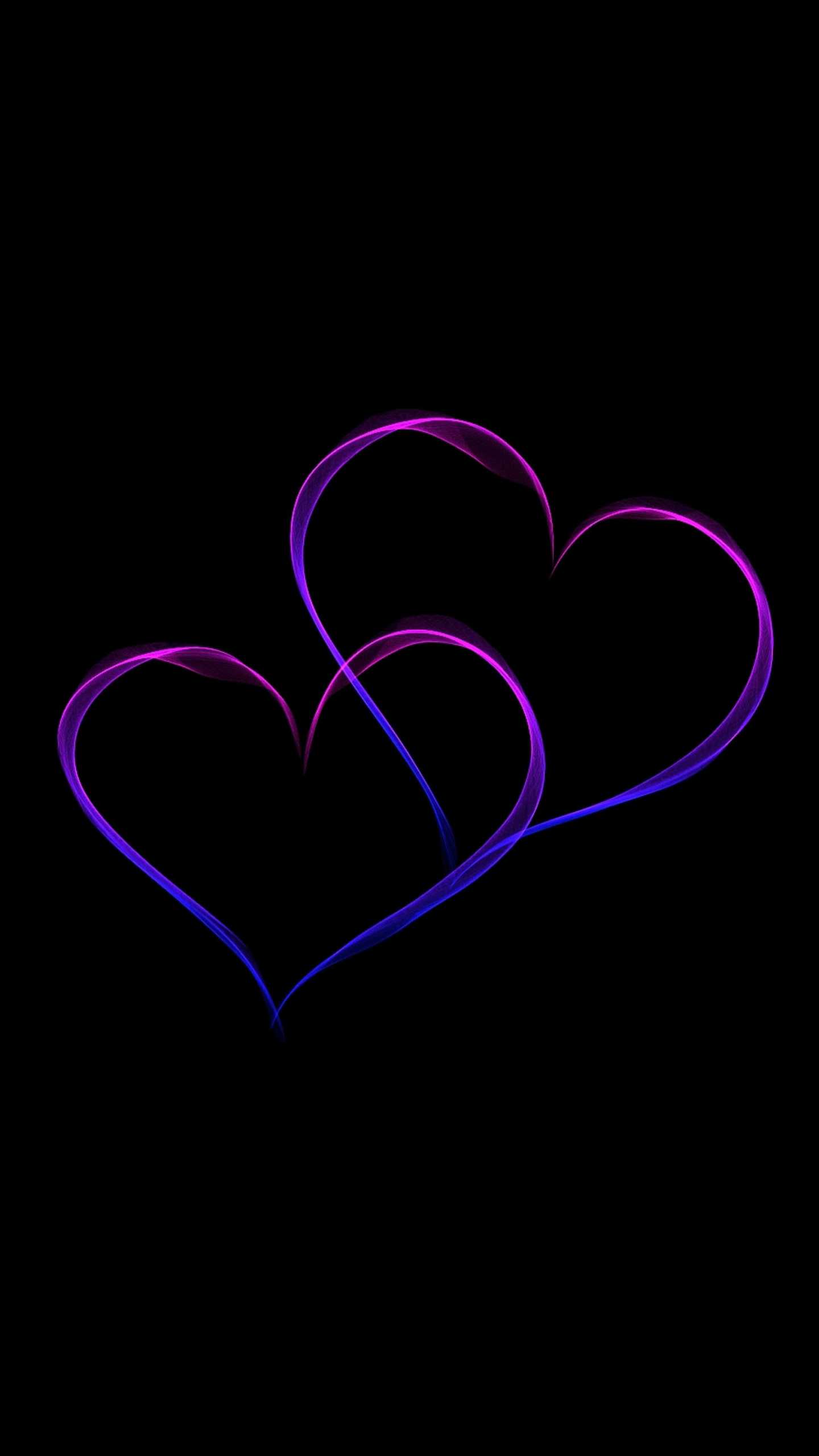 Black background with two purple hearts that are connected - Heart