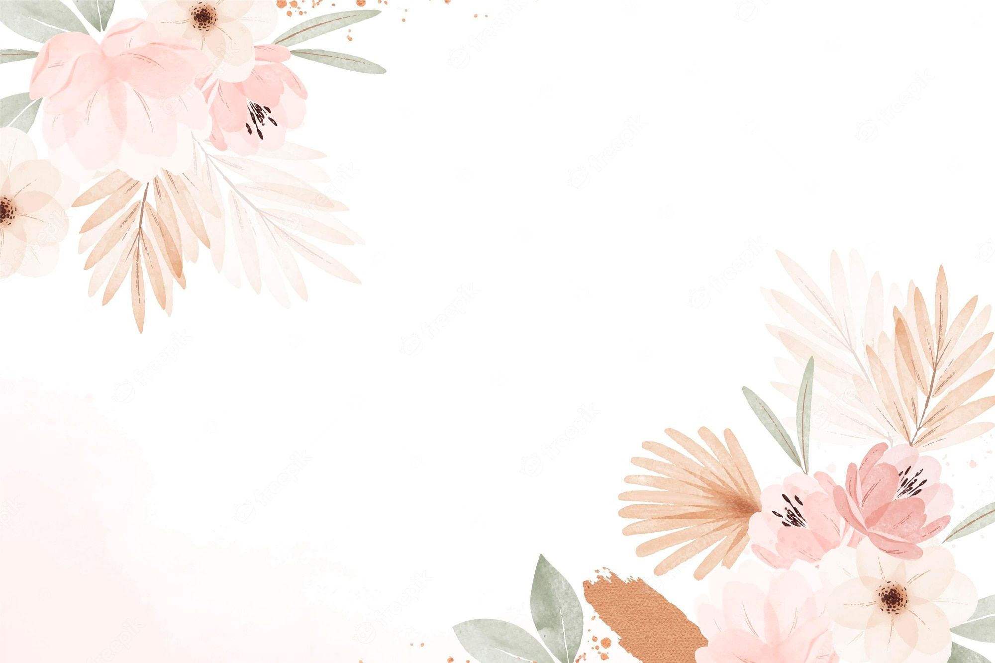 Aesthetic watercolor flowers background with a white - Boho