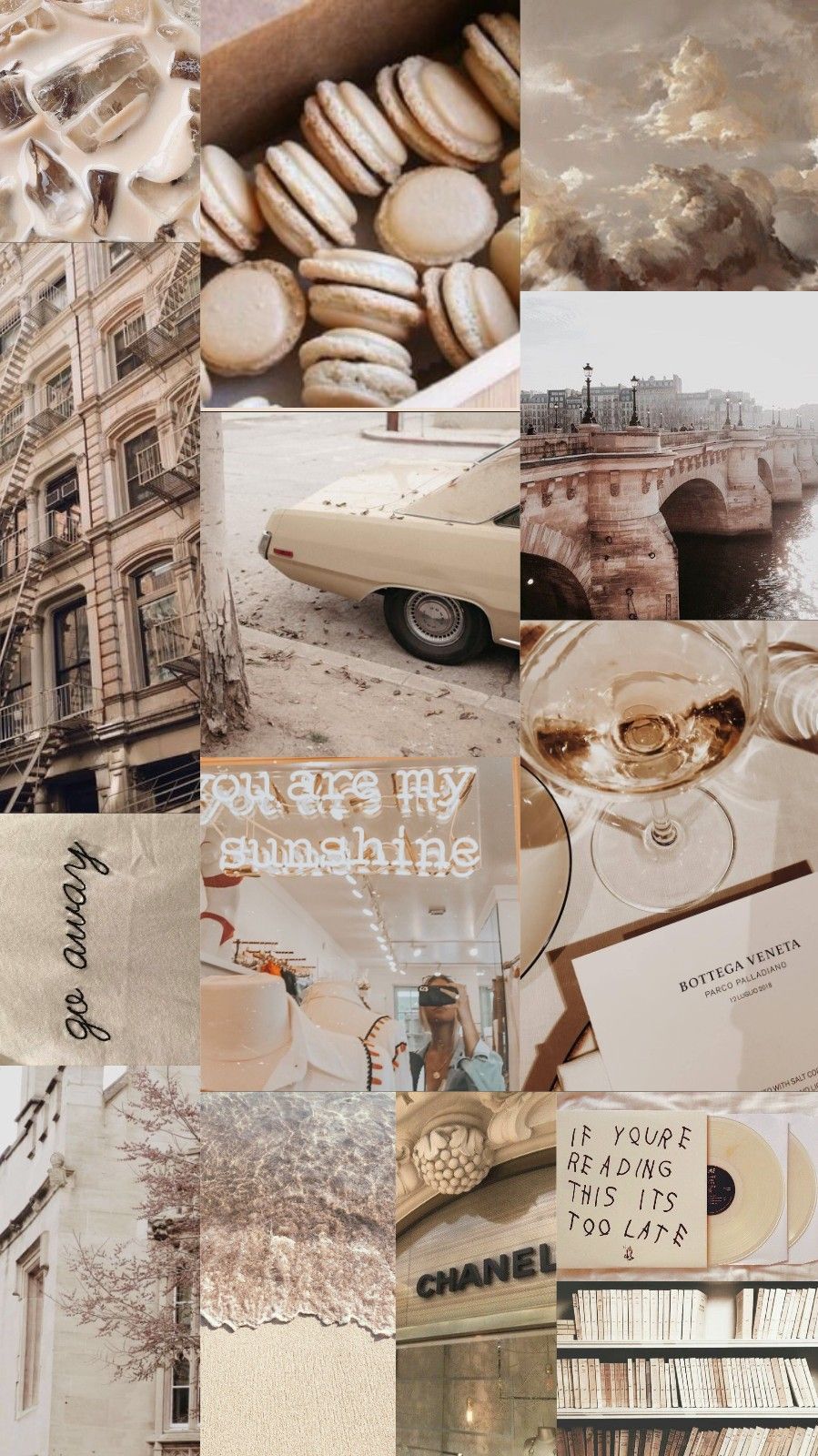 A collage of pictures with different items in them - Broadway, beige, music, travel, cream, neutral, collage