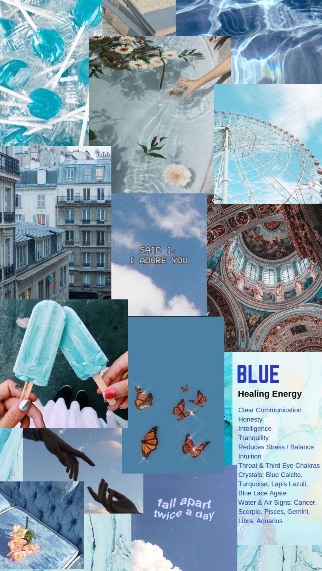 A collage of pictures with blue and white - Vintage, Libra