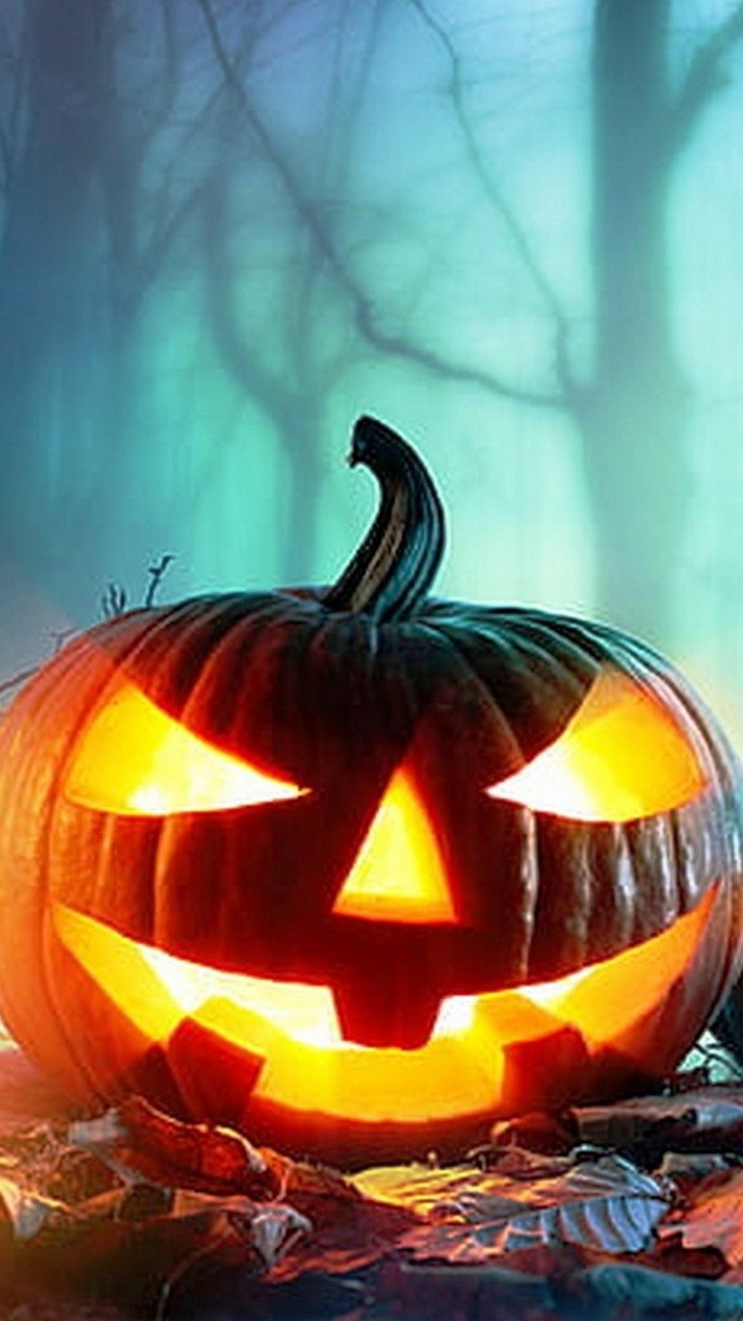 Halloween pumpkin in the forest wallpaper 1080x1920 - Halloween