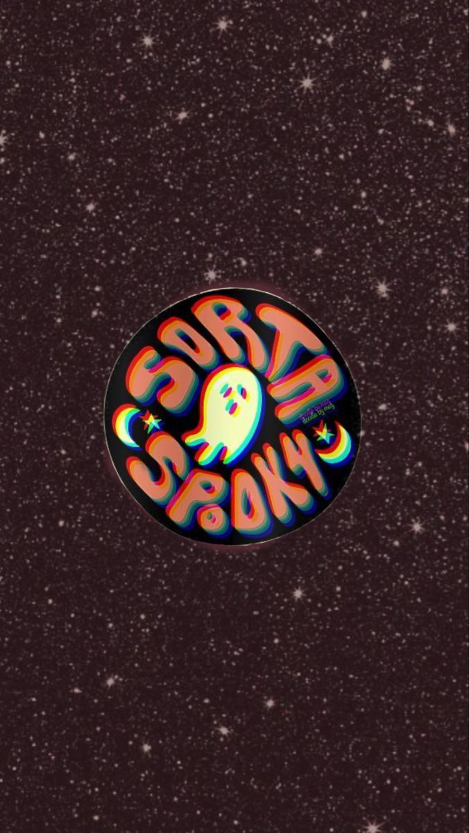 Aesthetic wallpaper for phone with a colorful logo of a ghost - Halloween