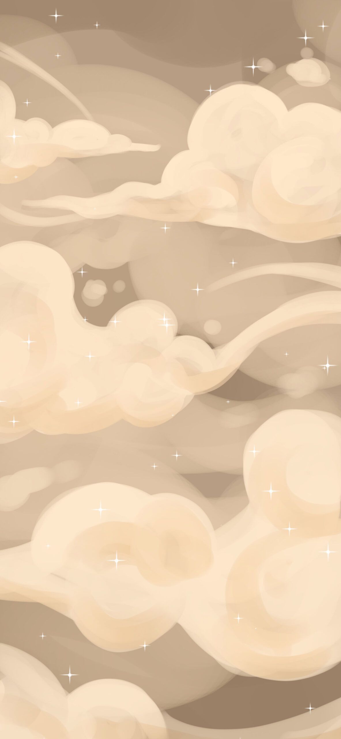 A painting of clouds and stars in the sky - Beige, iPhone, cloud, neutral