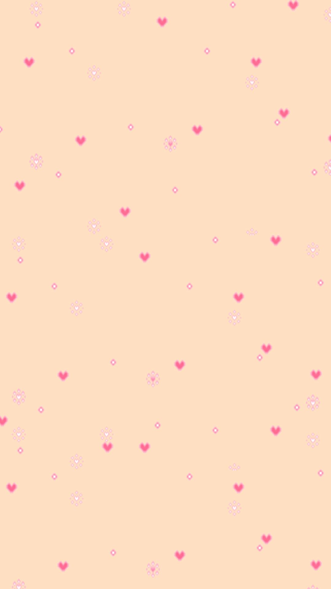 A pink background with hearts and dots - Colorful, peach, pattern