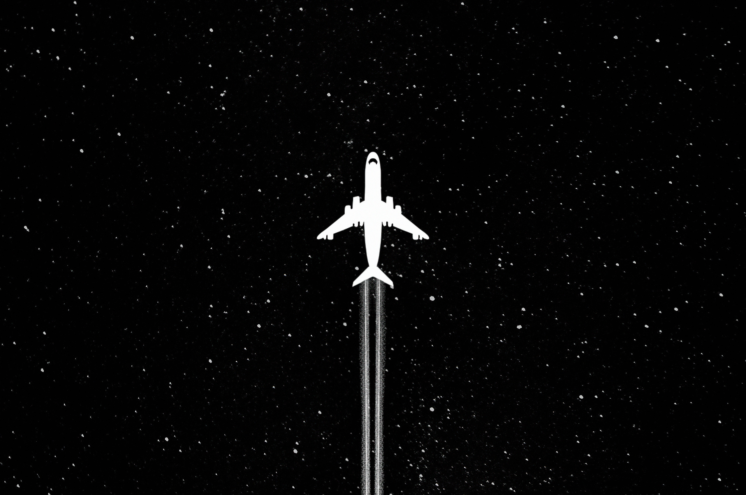 A white airplane flying through the night sky. - Dark, Chromebook