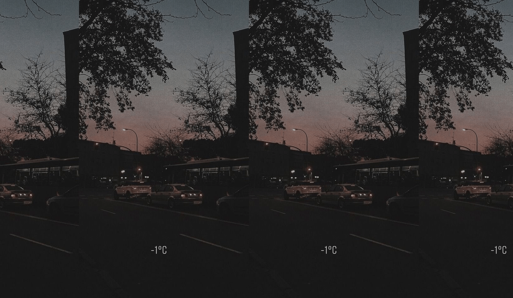 A city street at night with cars parked on the side of the road. - Dark