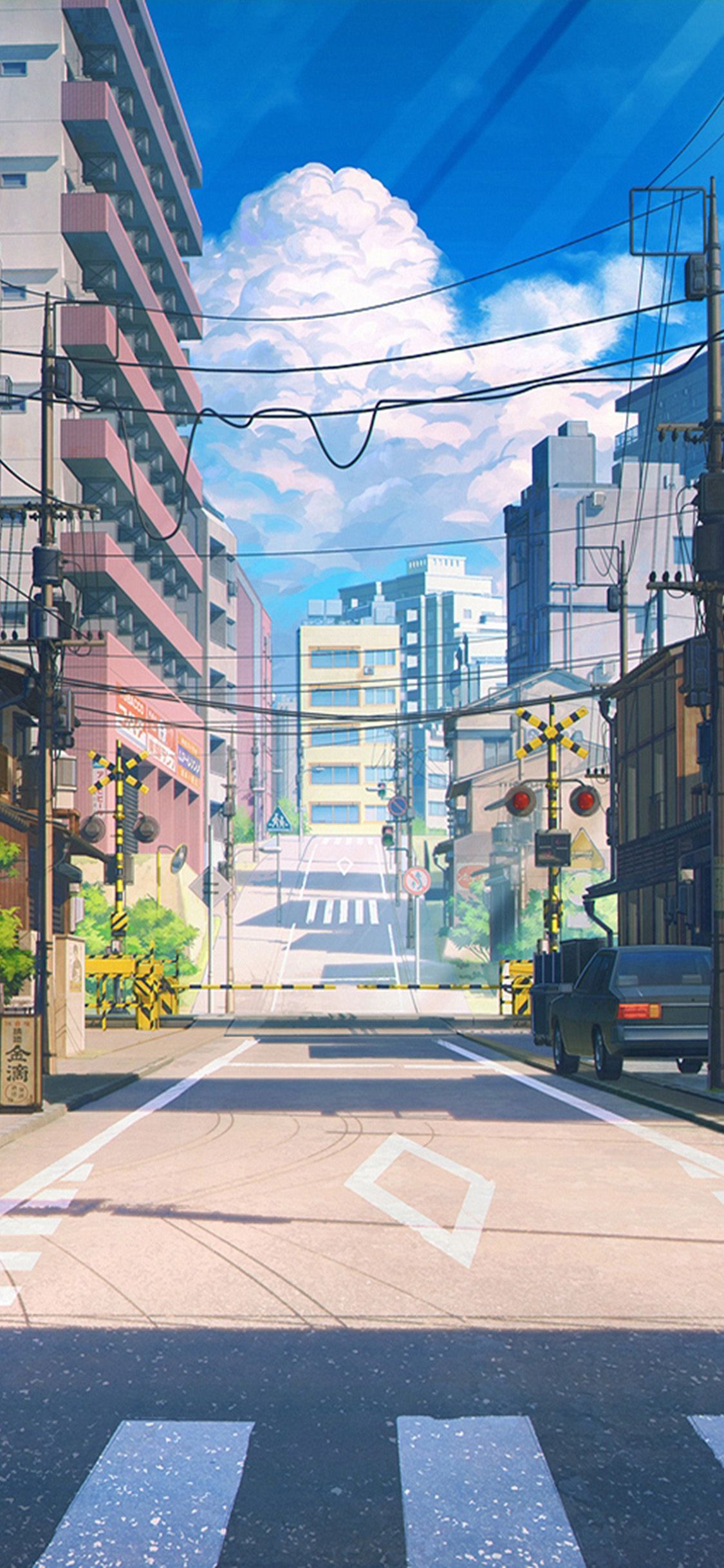 A street with cars and buildings in the background - Anime, Japan, road
