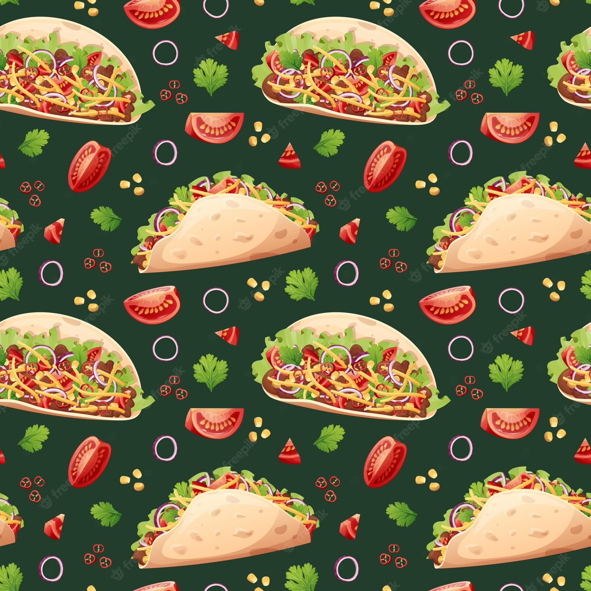 Seamless pattern of tacos and vegetables - Food