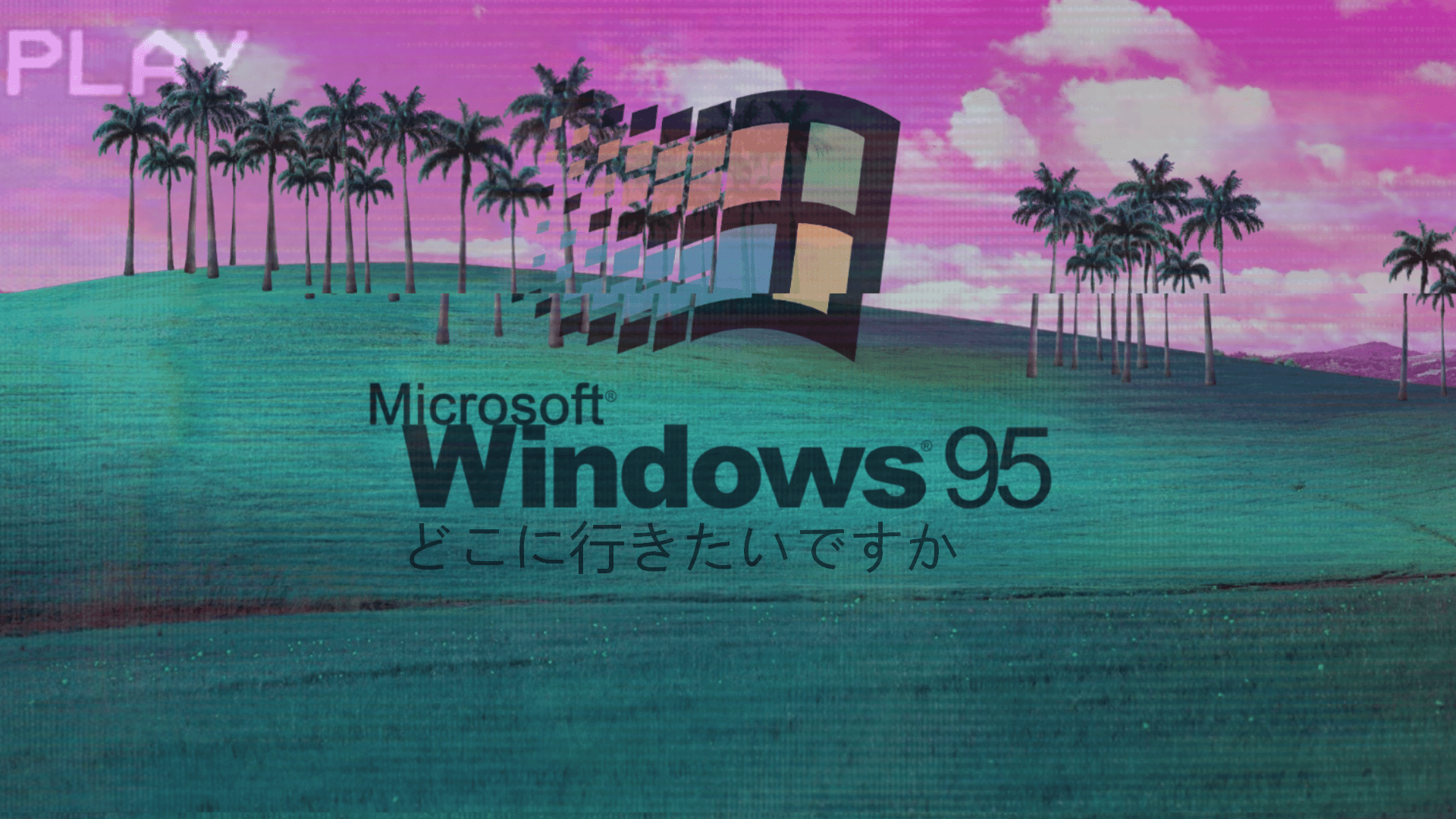 Windows 95 wallpaper with palm trees and a sunset - Computer, 1920x1080, plants, technology, Japanese, VHS, HD, profile picture, Windows 95, glitch