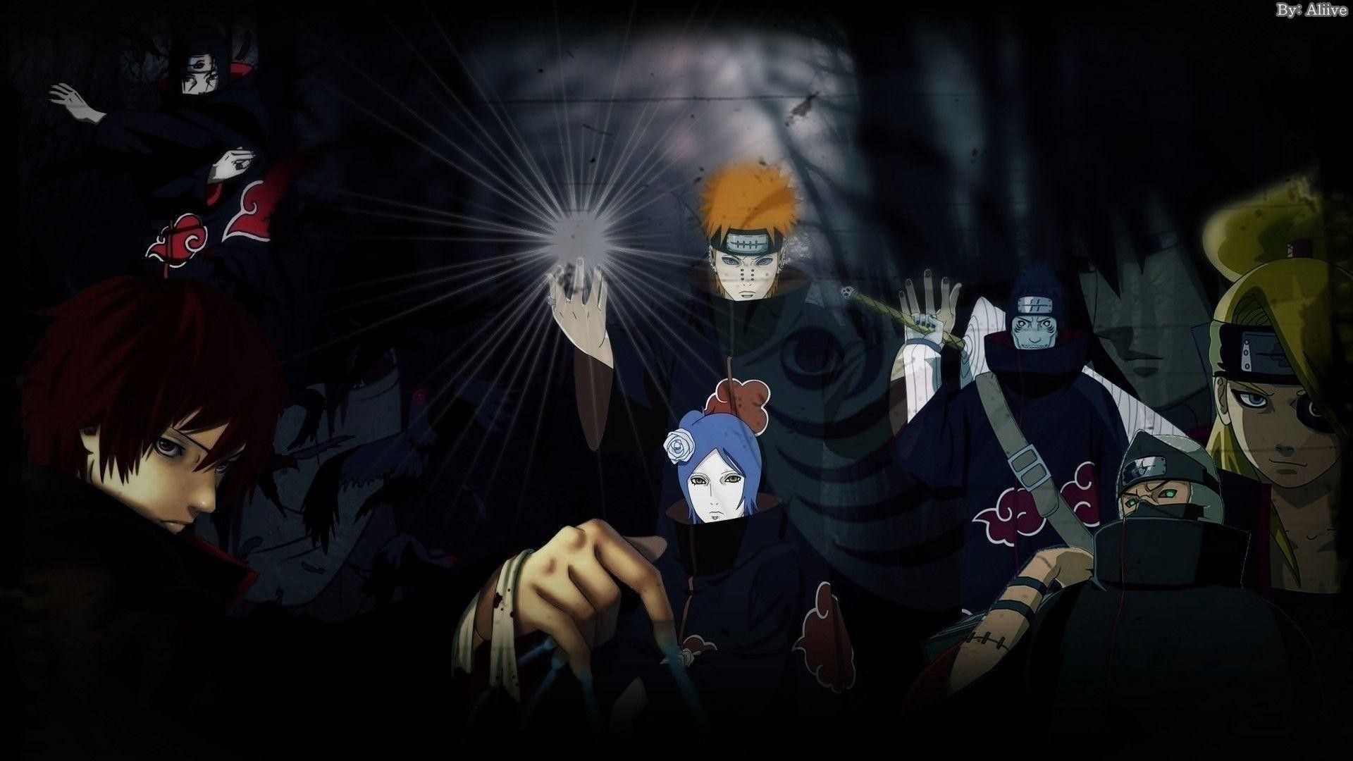 A group of anime characters in the dark - Naruto