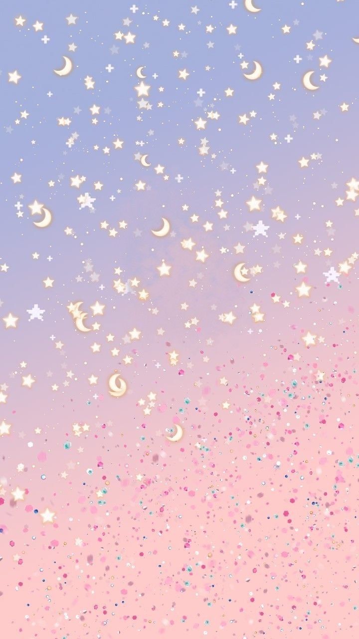 A pink and blue gradient background with white stars and crescent moons - Pretty