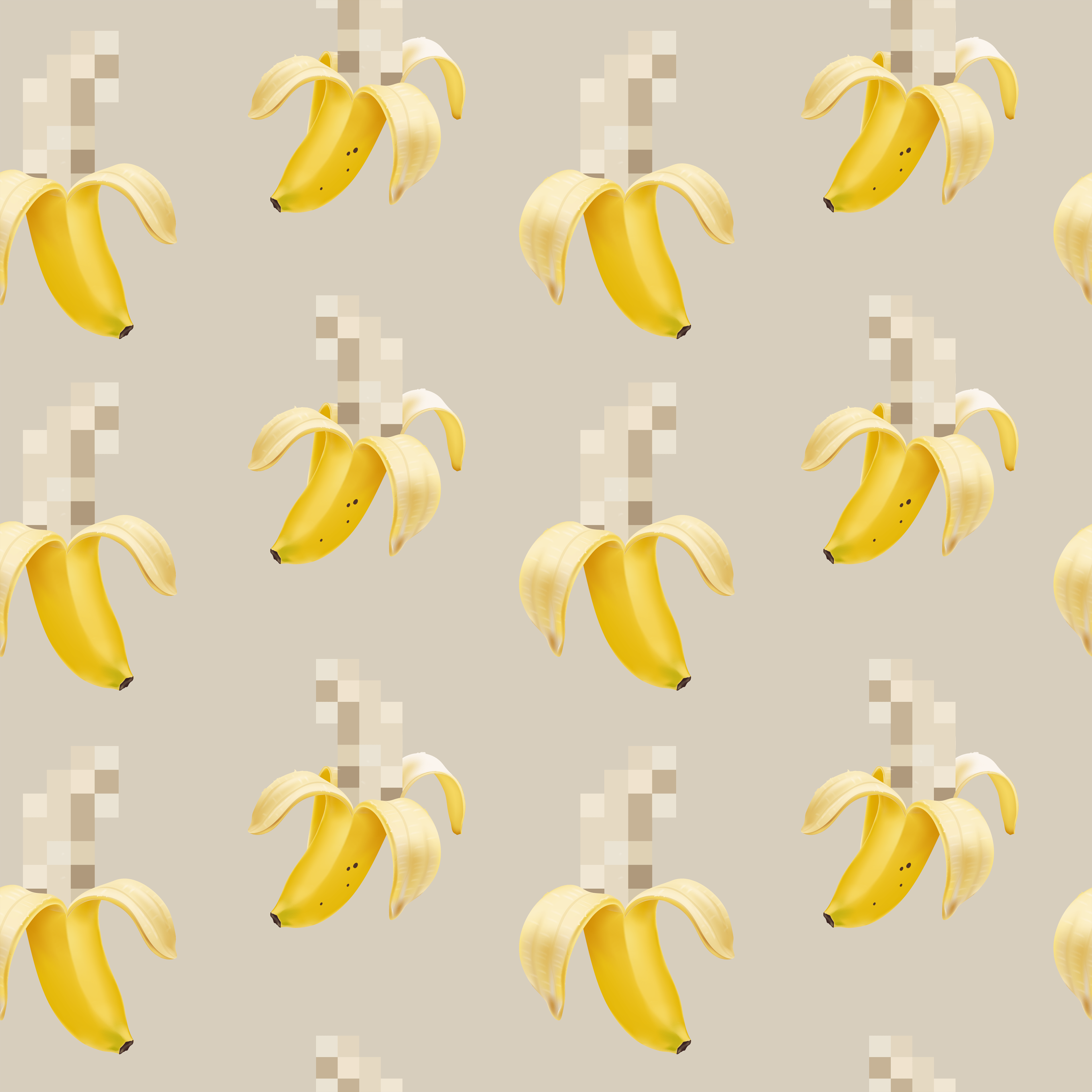 A pattern of bananas and squares on a beige background - Food, banana