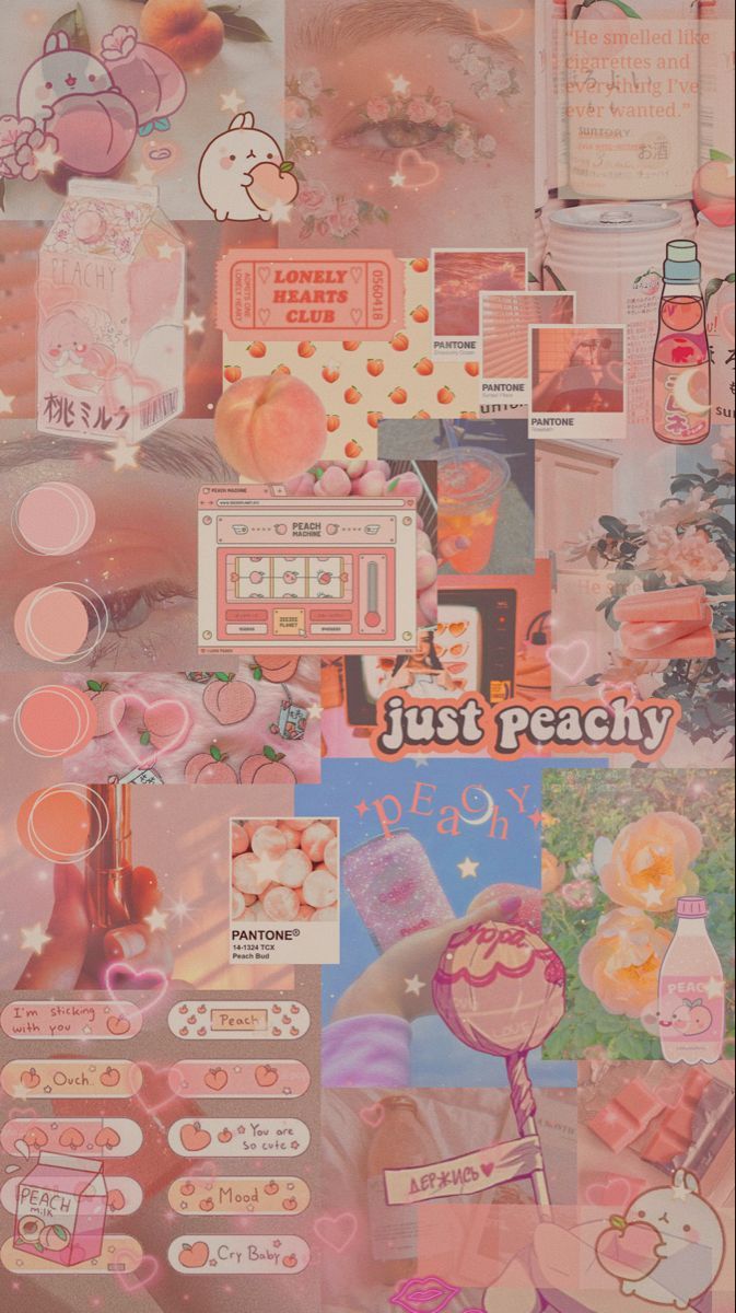 Aesthetic background with peachy pink colors and stickers - Peach