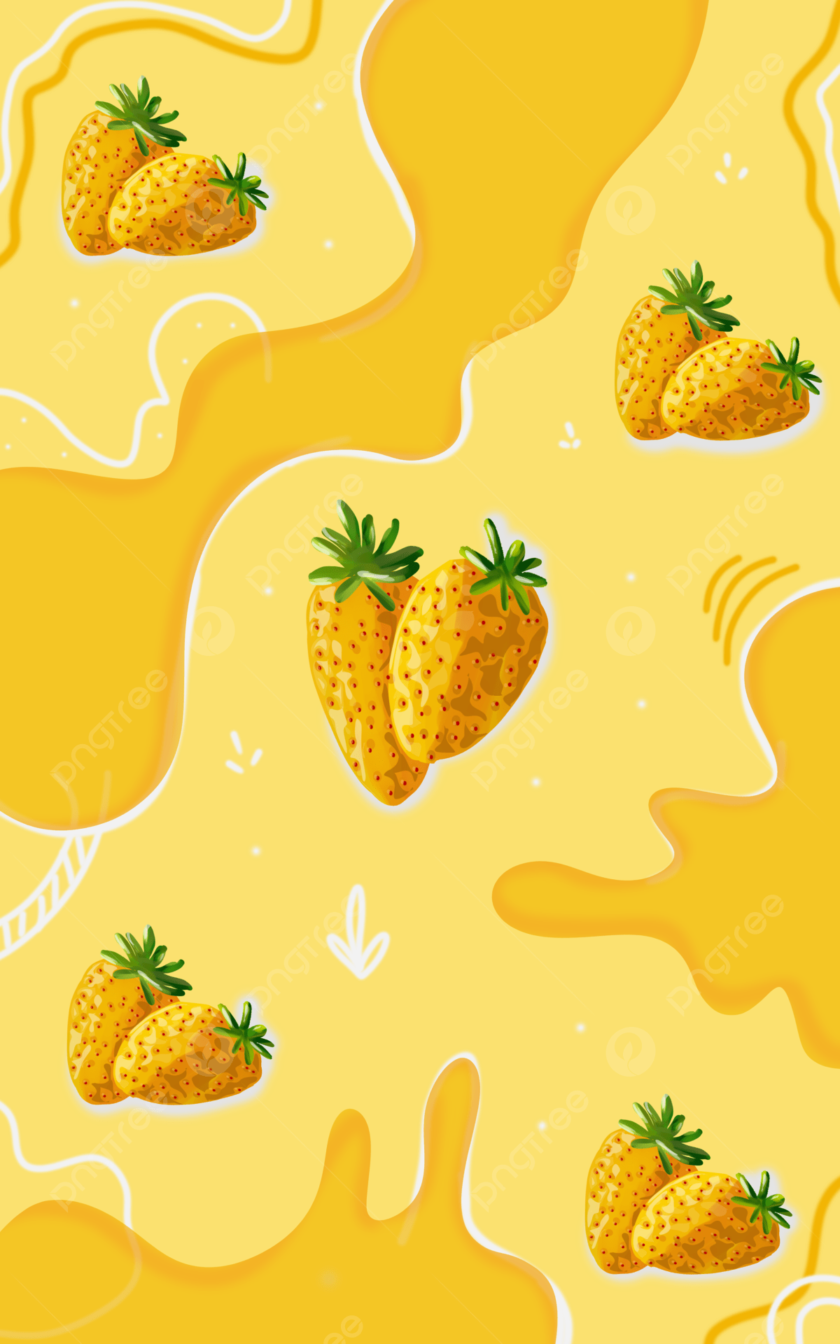 Yellow Strawberry Wallpaper Background, Aesthetic, Fruits Art, Background Background Image for Free Download