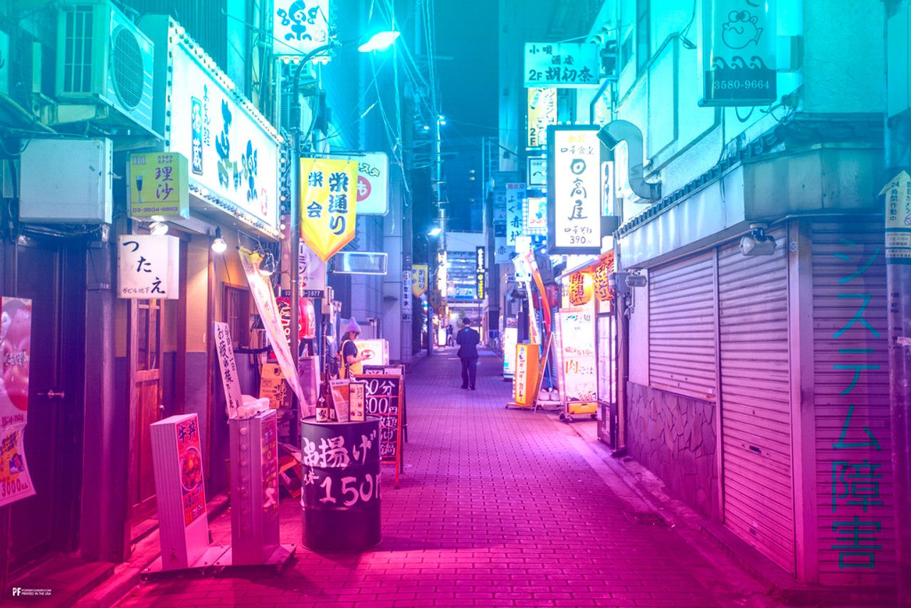 A street with many neon lights and signs - Neon pink