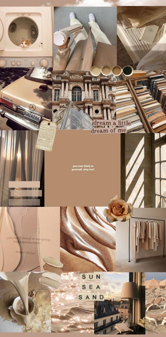 Aesthetic collage background with a variety of brown and beige tones - Beige