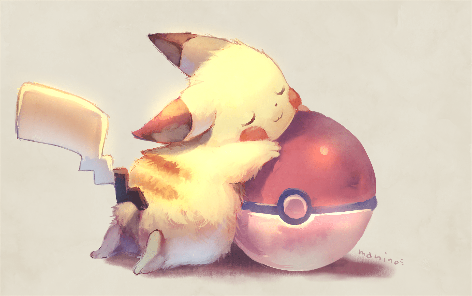 A drawing of a sleeping pikachu with a pokeball - Pokemon