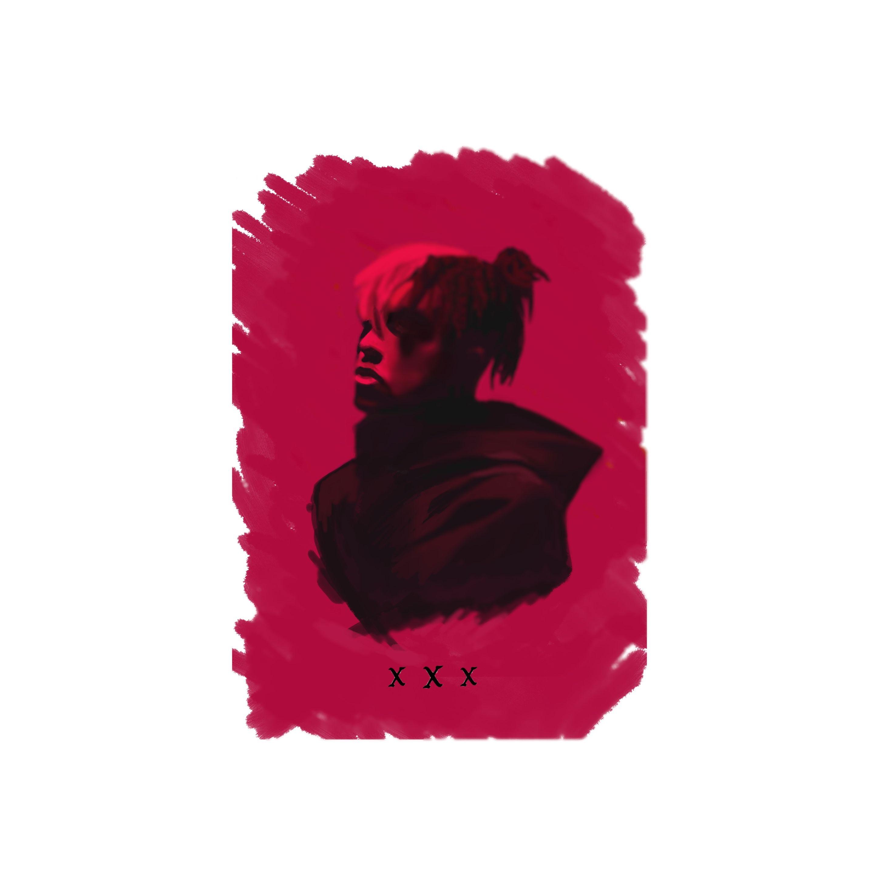 XXXTentacion in black and red on a red background - XXXTentacion