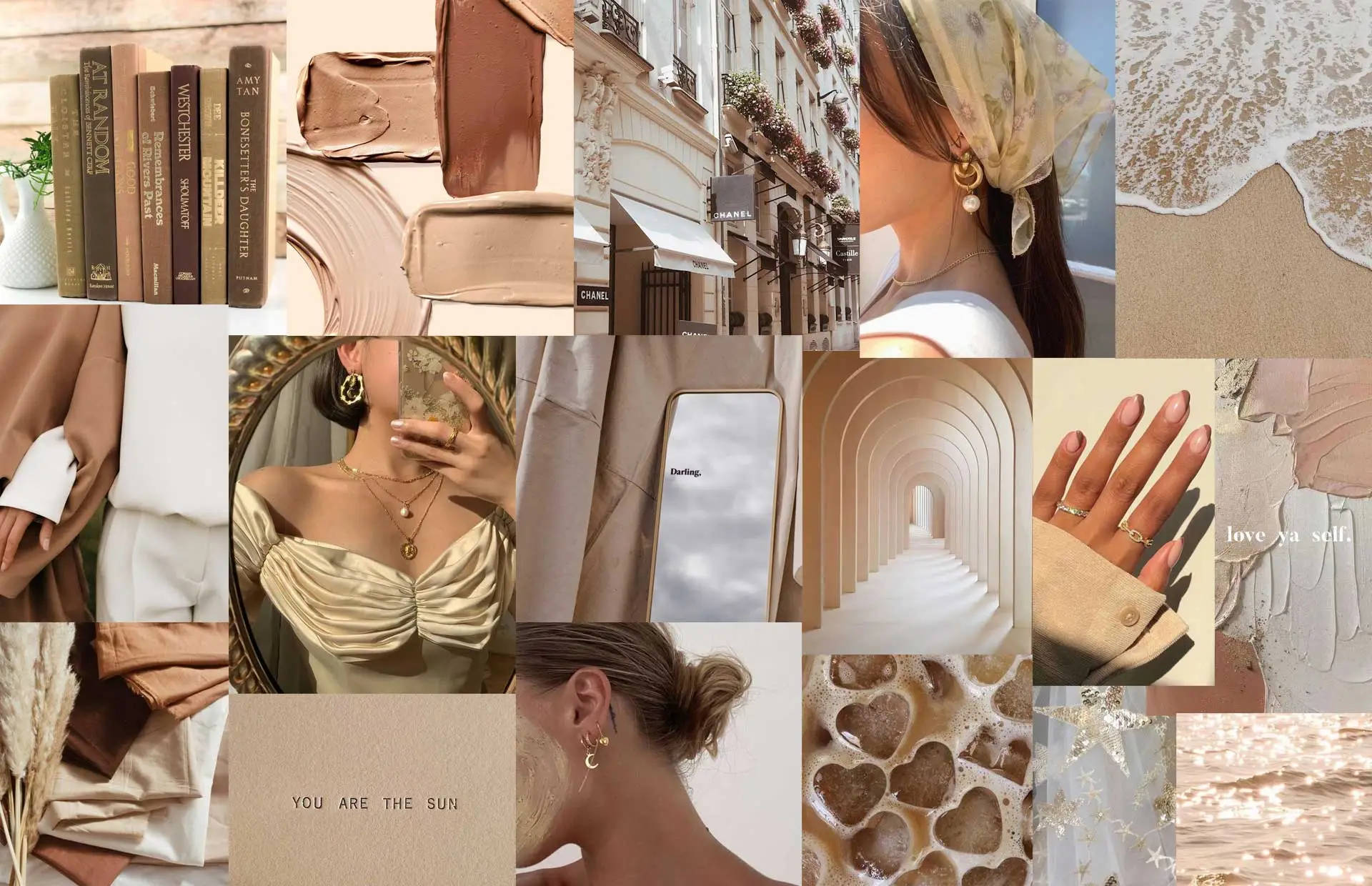 Download Female Accessories Beige Aesthetic Collage Wallpaper