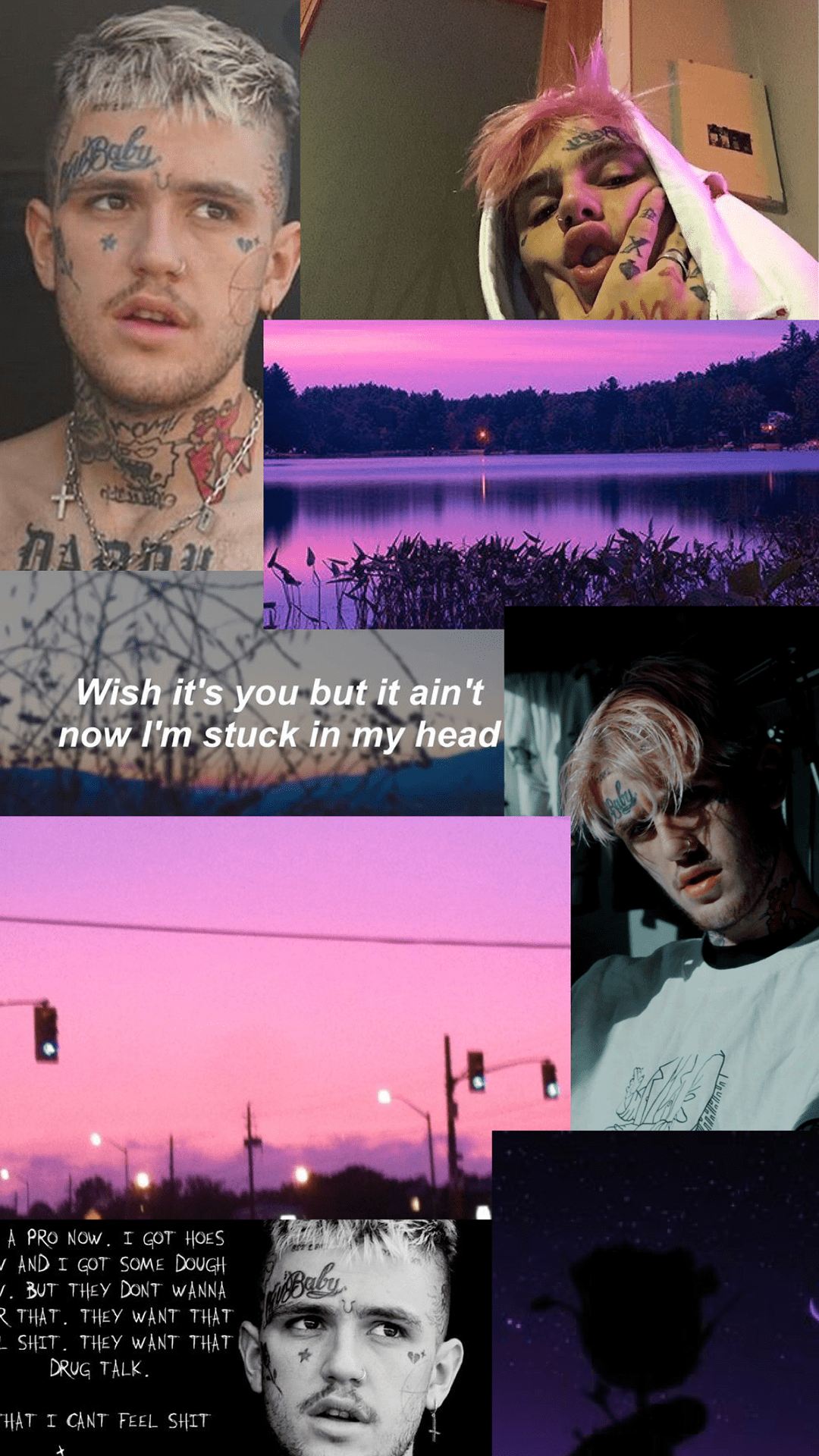 A collage of Lil Peep pictures with the lyrics from his song 