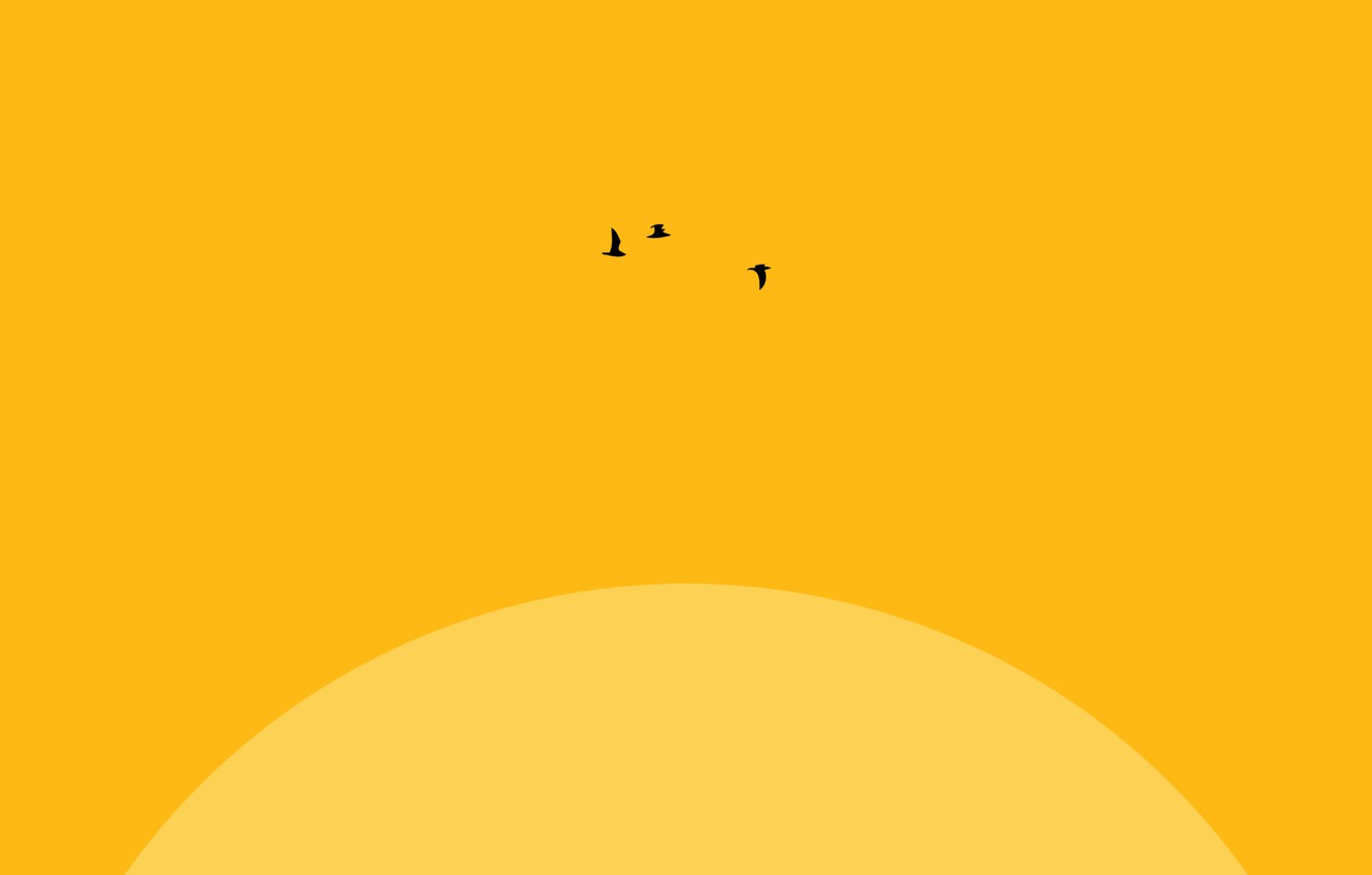 A yellow background with some birds flying in the sky - Sun