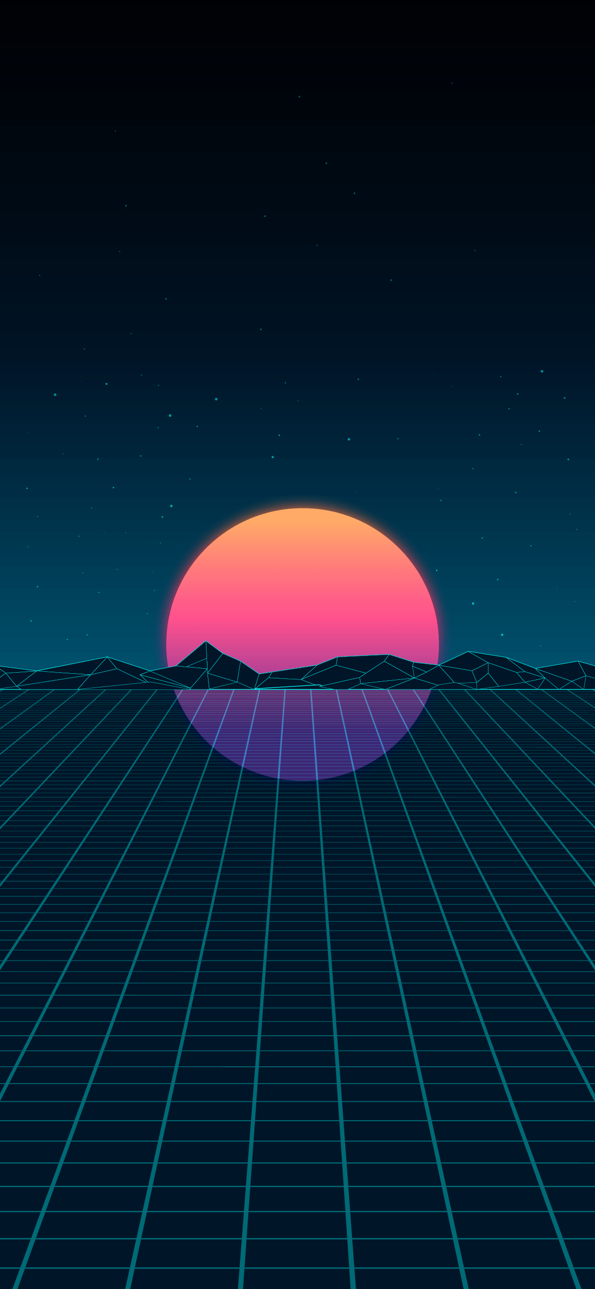 A retro style sunset with mountains in the background - Sun