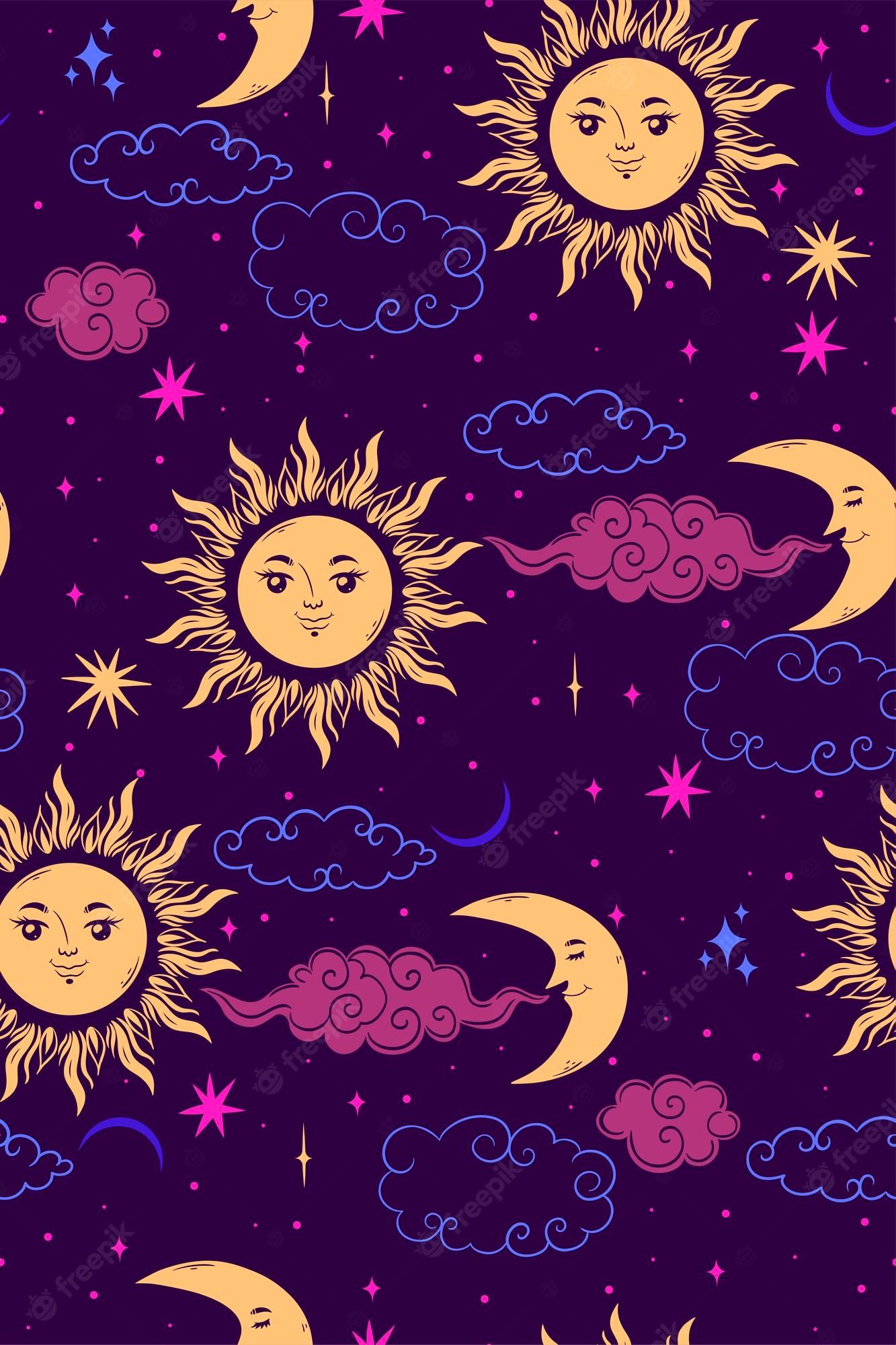 Seamless pattern with sun and moon - Sun