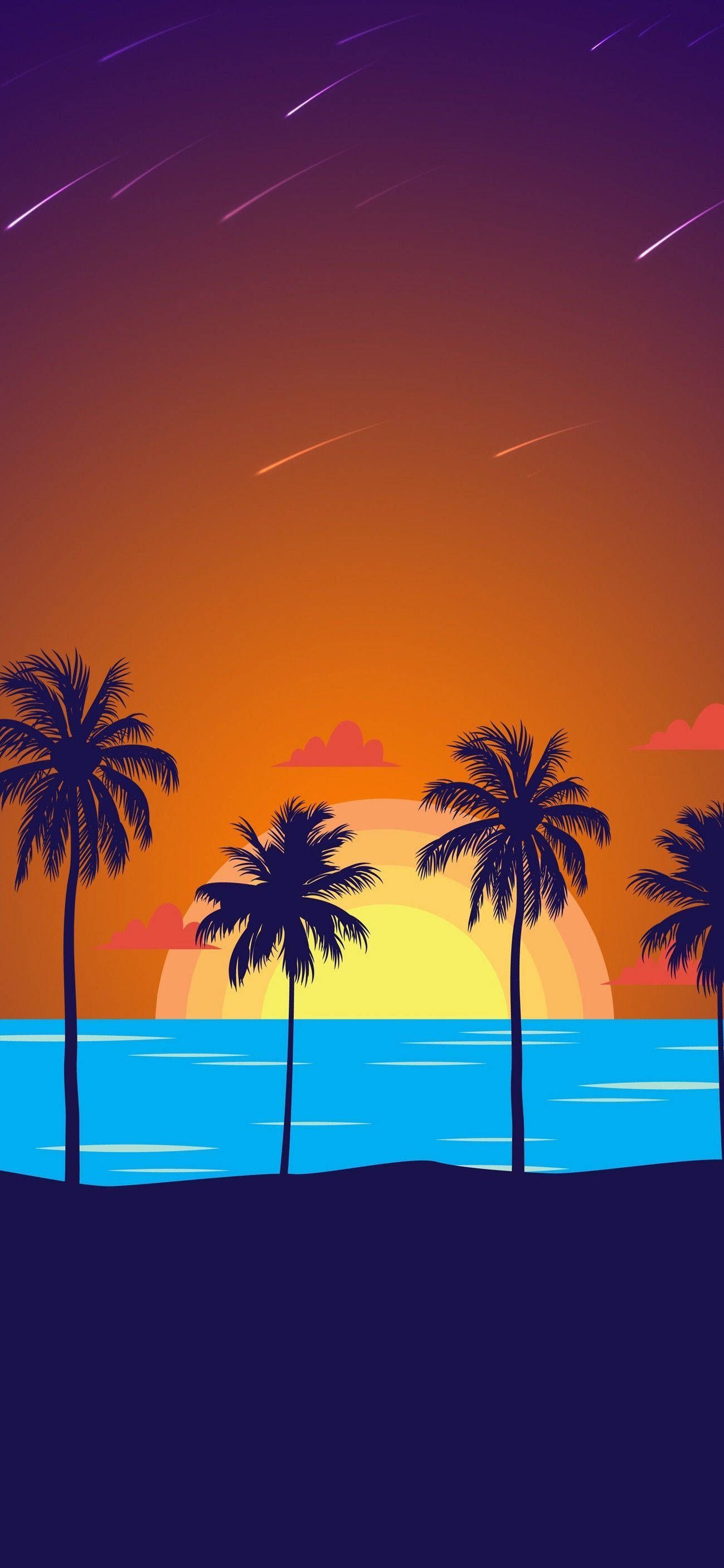 1440x2560 wallpaper of a sunset with palm trees on the beach - Tropical, clean