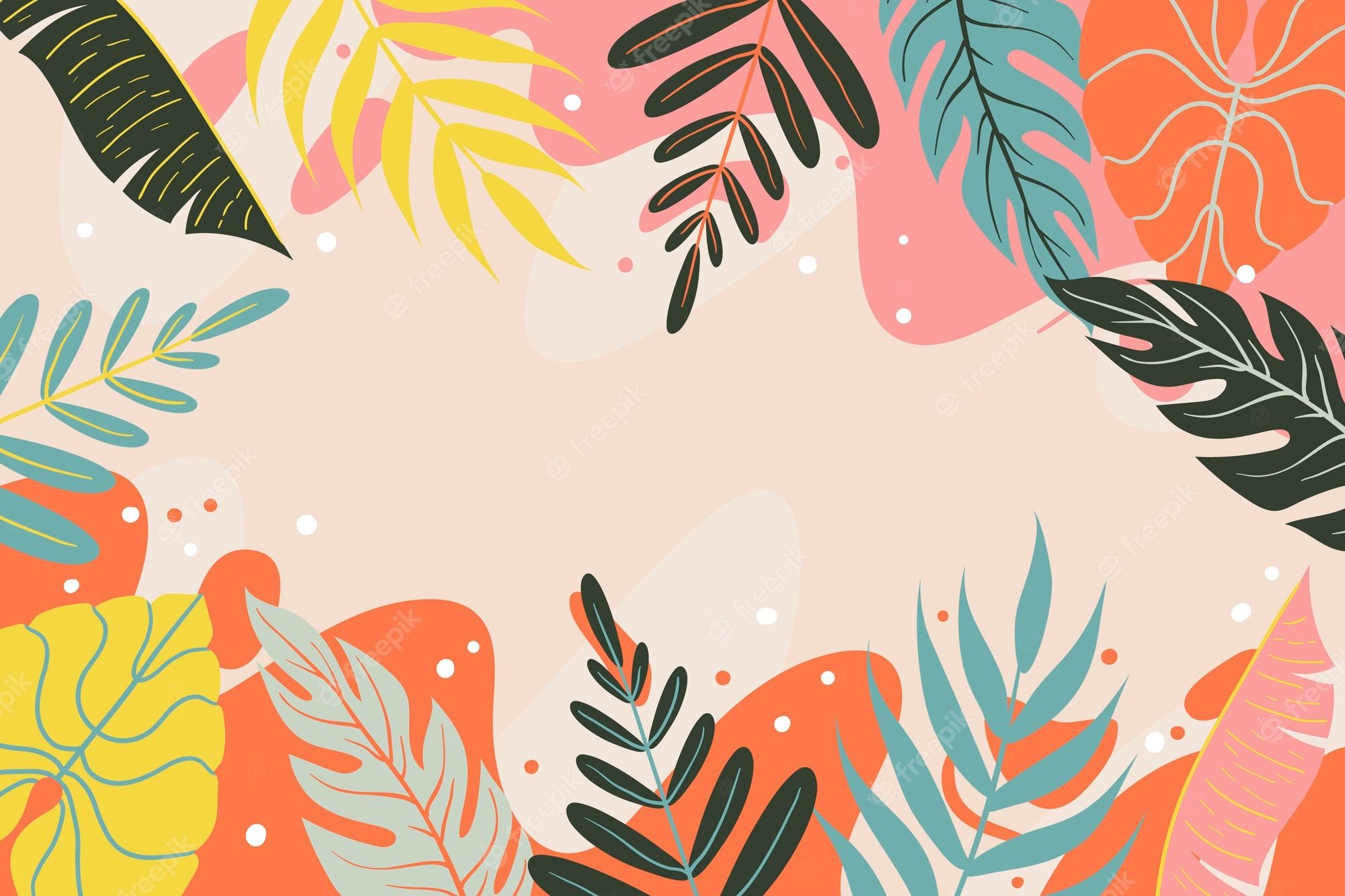A colorful tropical background with leaves and flowers - Tropical