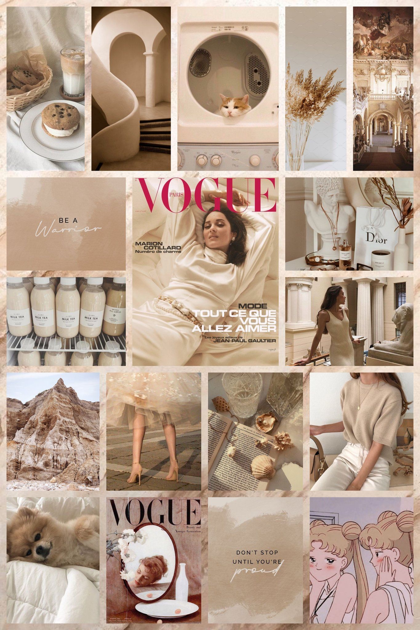 A collage of pictures from vogue magazine - Beige, collage, Vogue, fashion, Dior, makeup