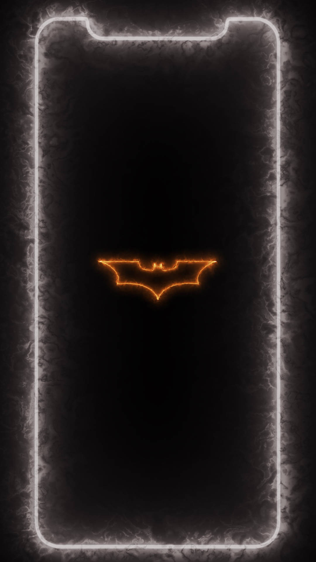 The batman logo is lit up in neon orange - Batman