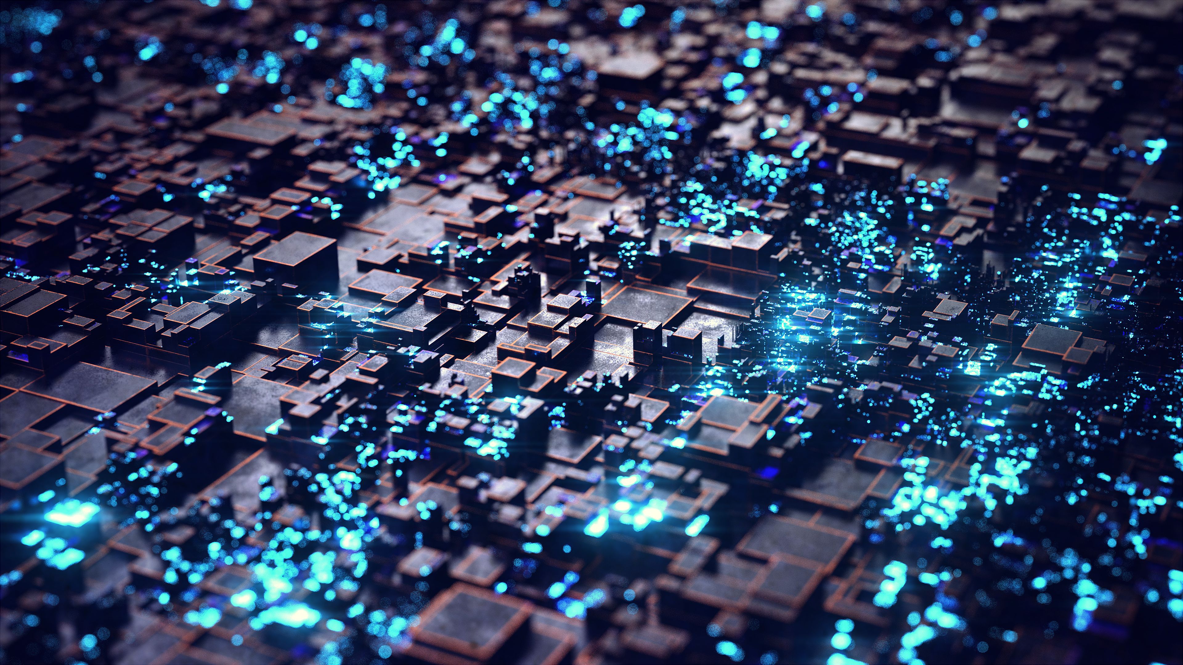 An abstract image of a digital city with glowing lights - Cyan