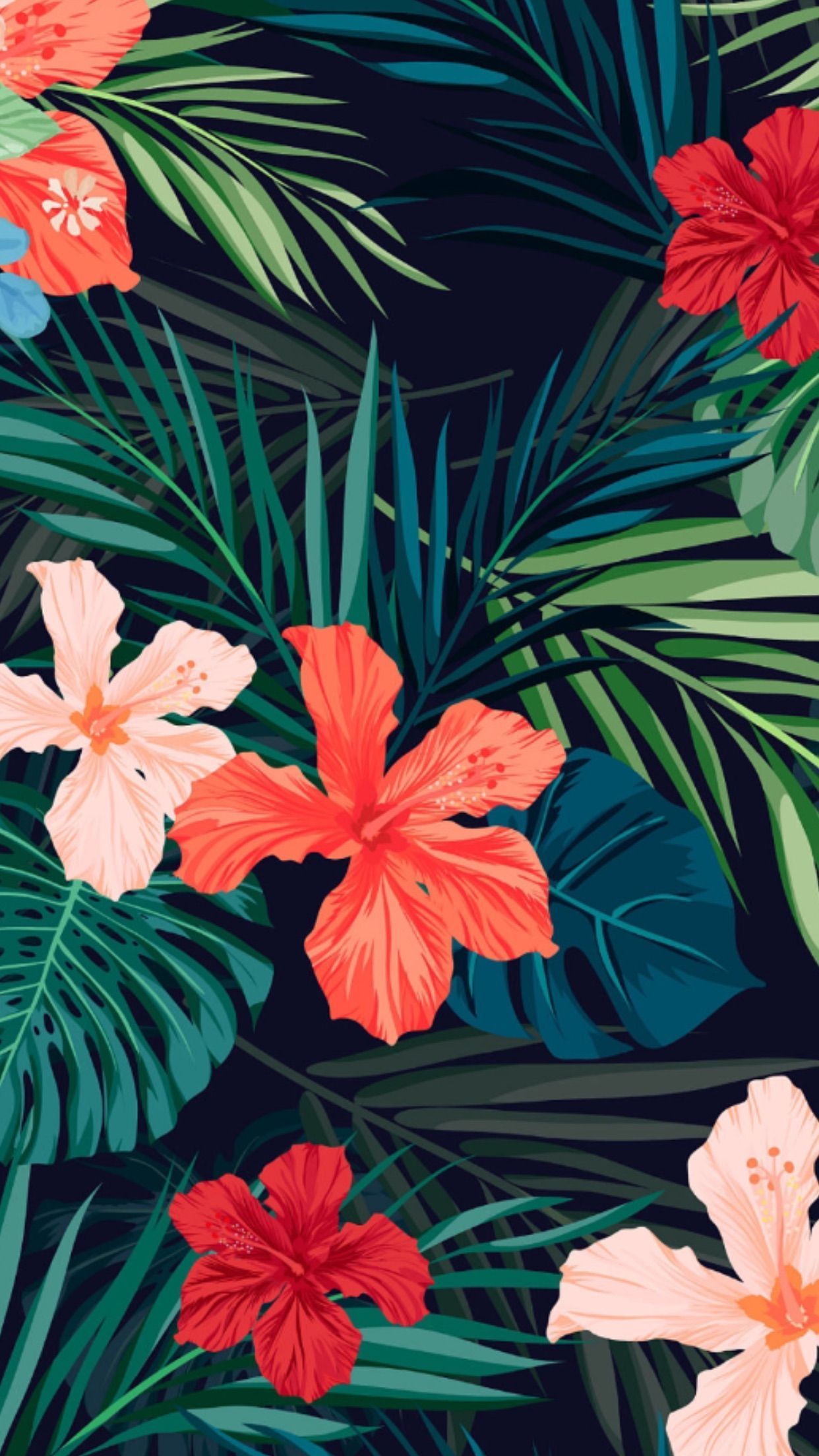 A seamless pattern of tropical flowers and leaves - Hawaii