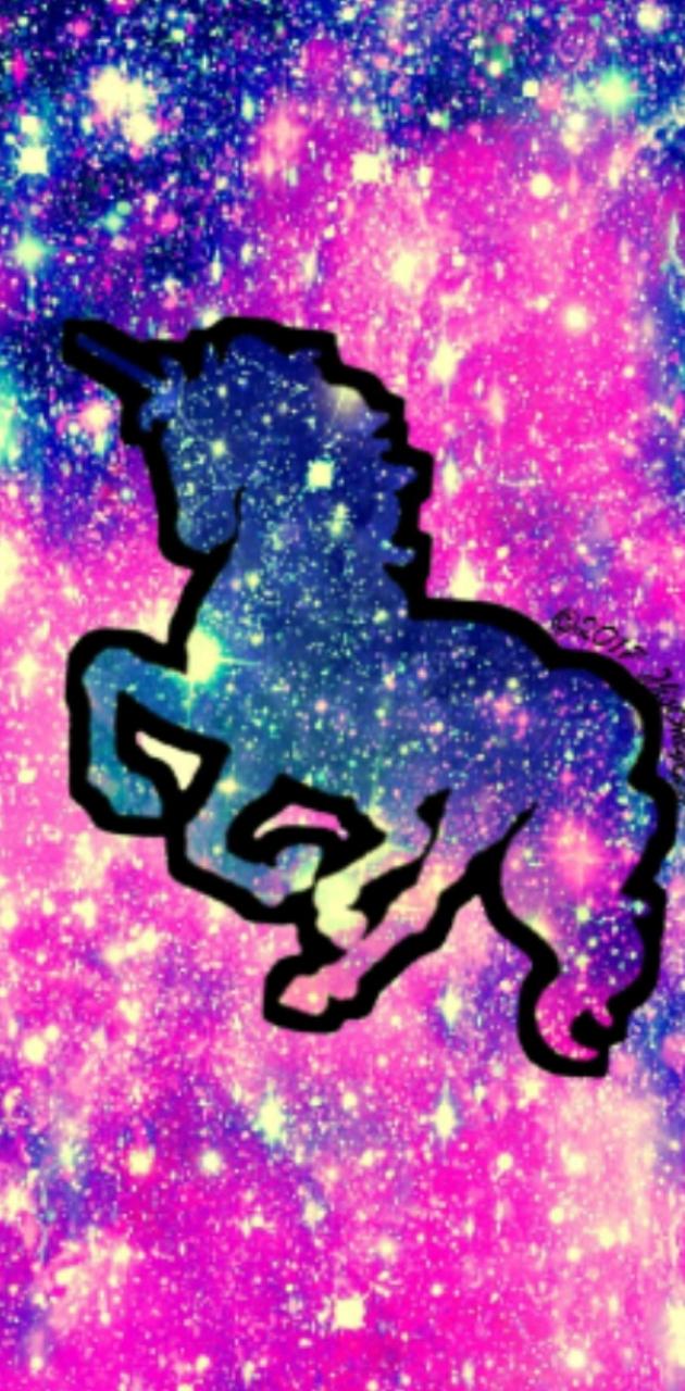 A pink and blue galaxy background with a unicorn in the middle - Unicorn