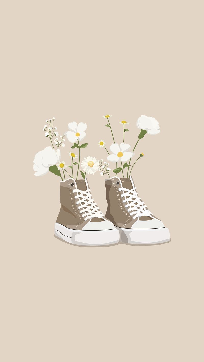A pair of shoes with flowers in them - Couple, beige, cute, spring, pretty, cute iPhone, cool, art, Android, watercolor