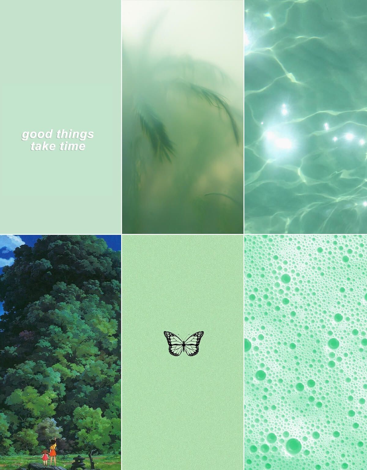 A collage of different pictures with green and blue - Green, lime green, sage green, soft green