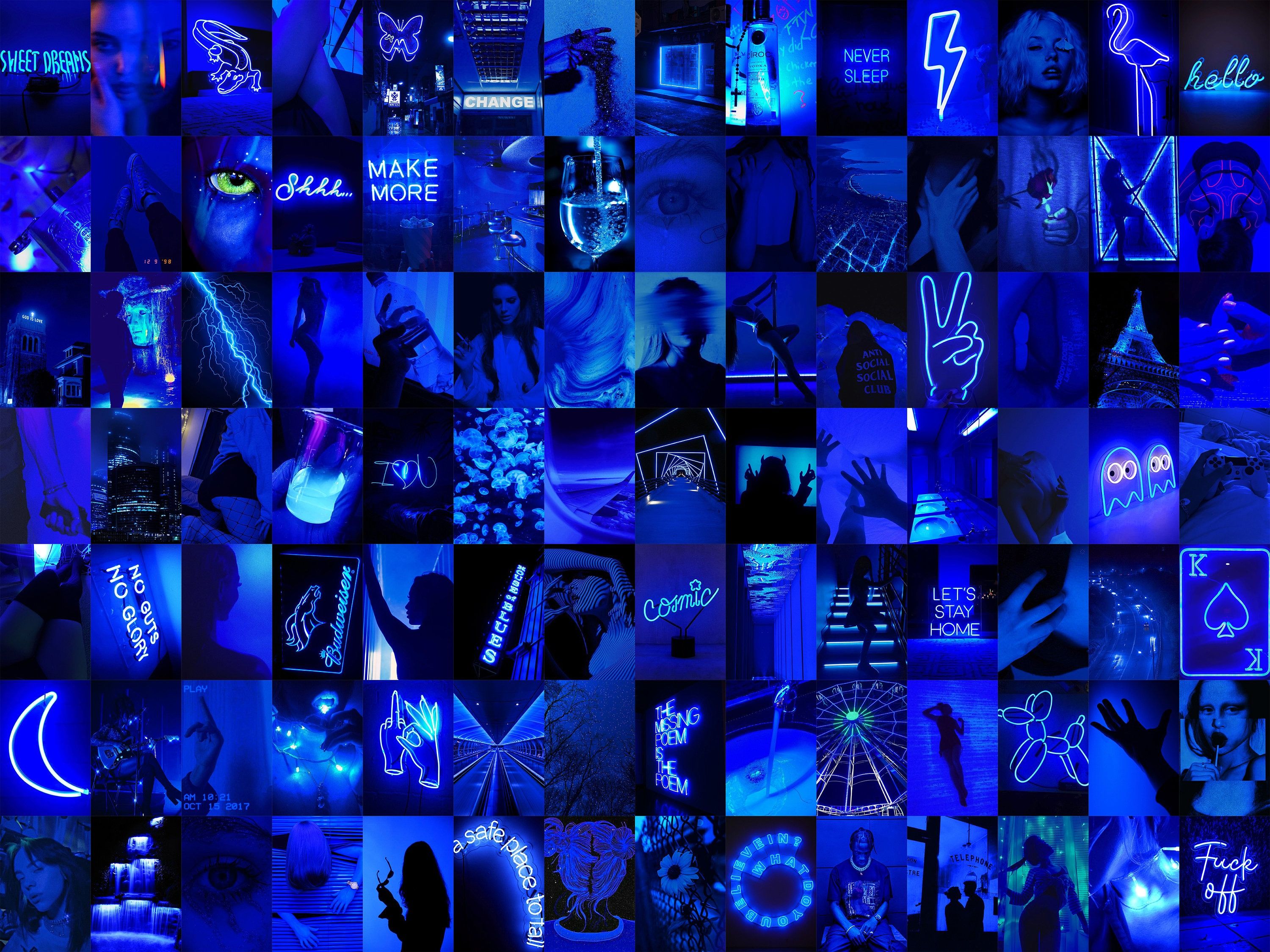 A collage of blue images with people in them - Indigo, dark blue, navy blue, neon blue