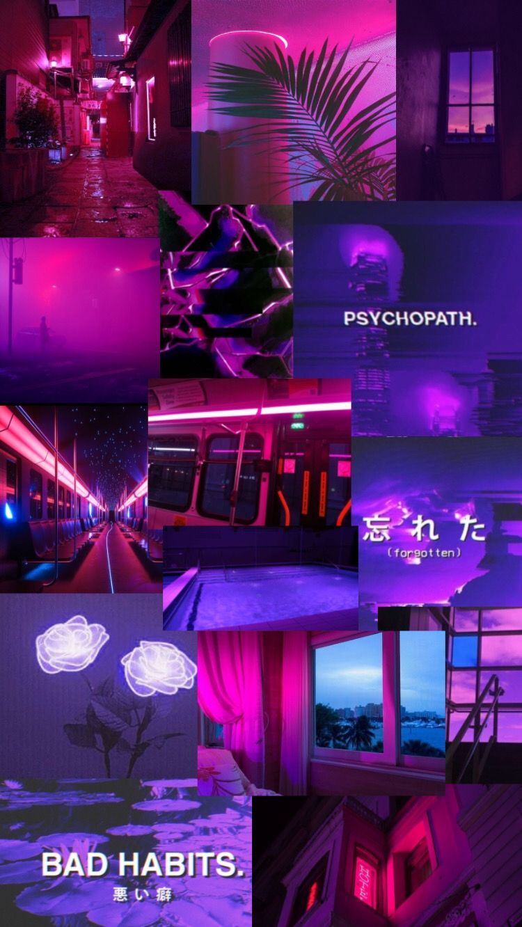 A collage of pictures with purple and pink colors - Magenta