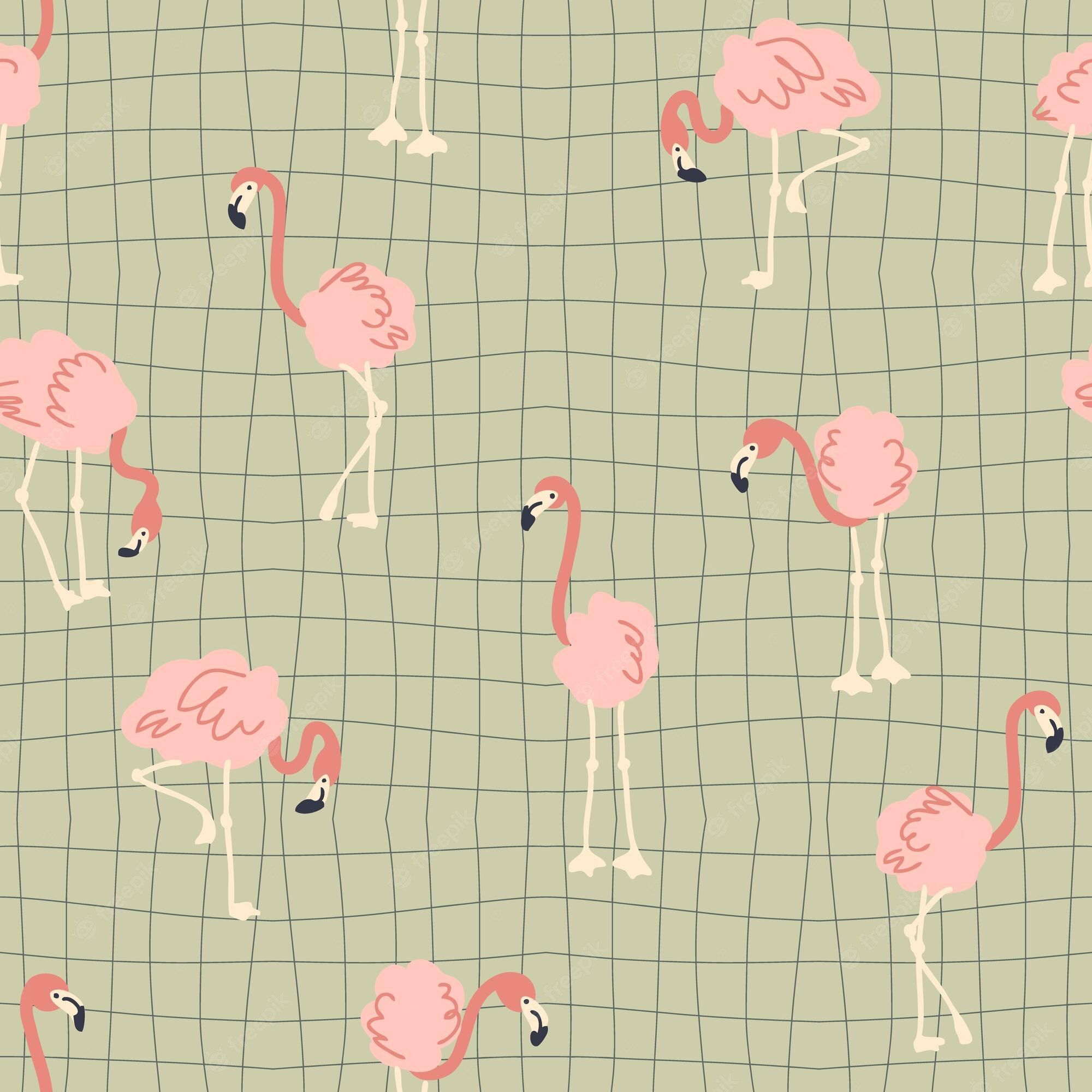 A pattern of pink flamingos on green background - Flamingo