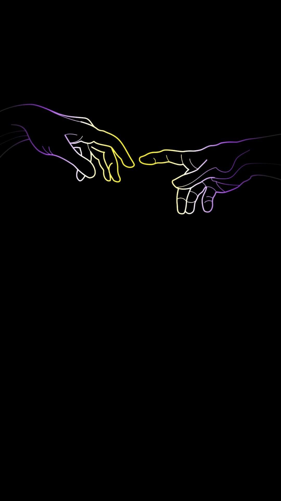 A hand reaching out to another one on black background - Non binary