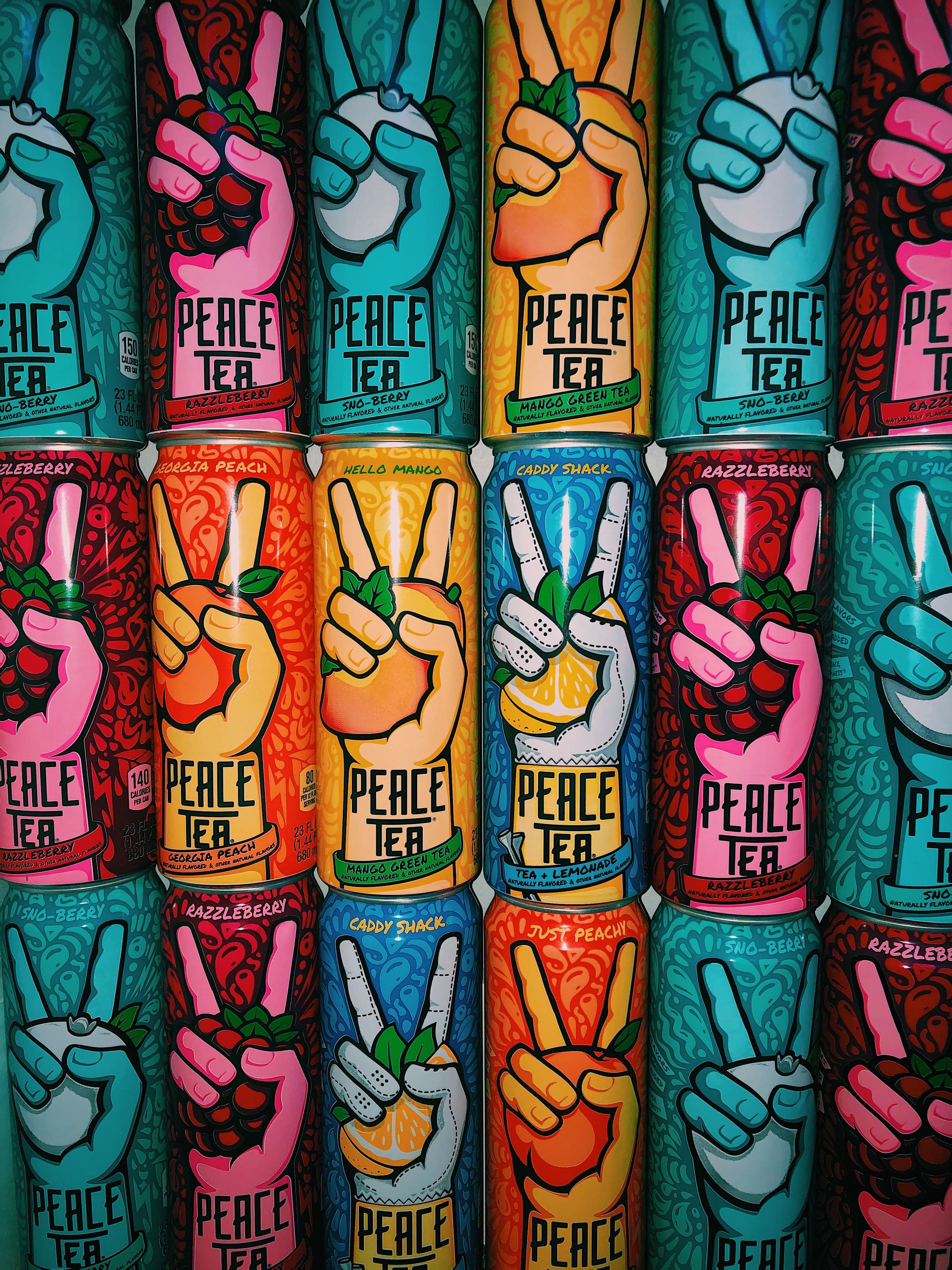 Peace Tea cans stacked on top of each other - Peace