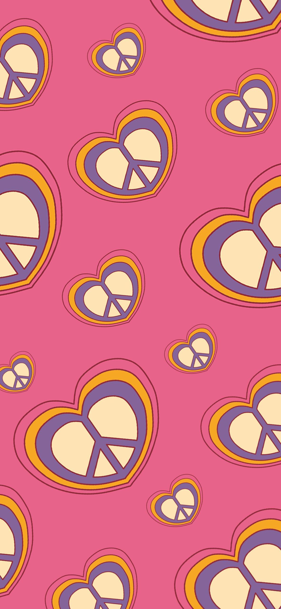 A pattern of hearts and peace signs on pink background - Peace