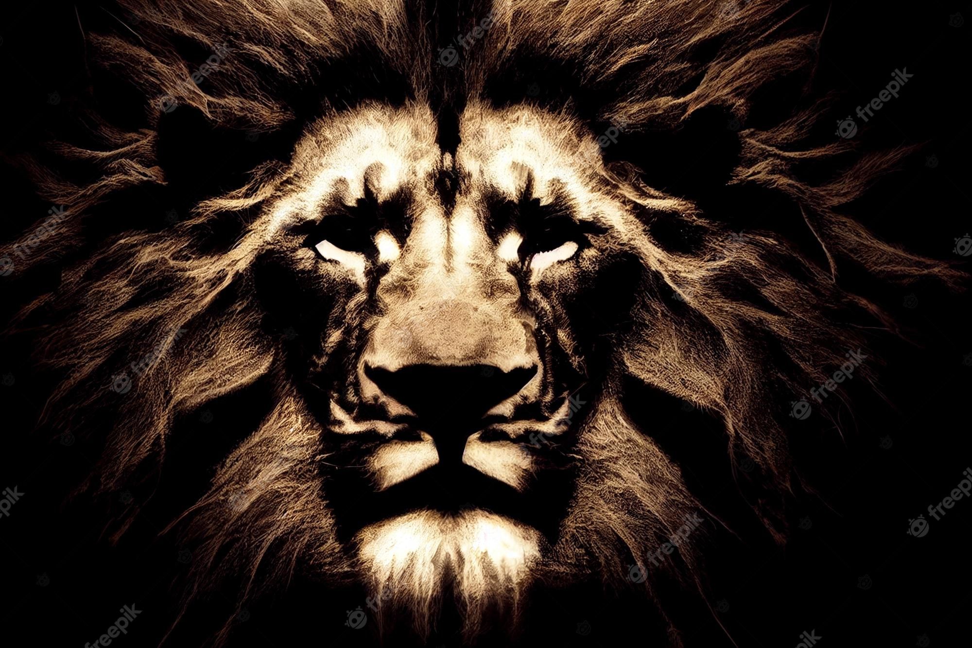A lion's face with a black background - Lion