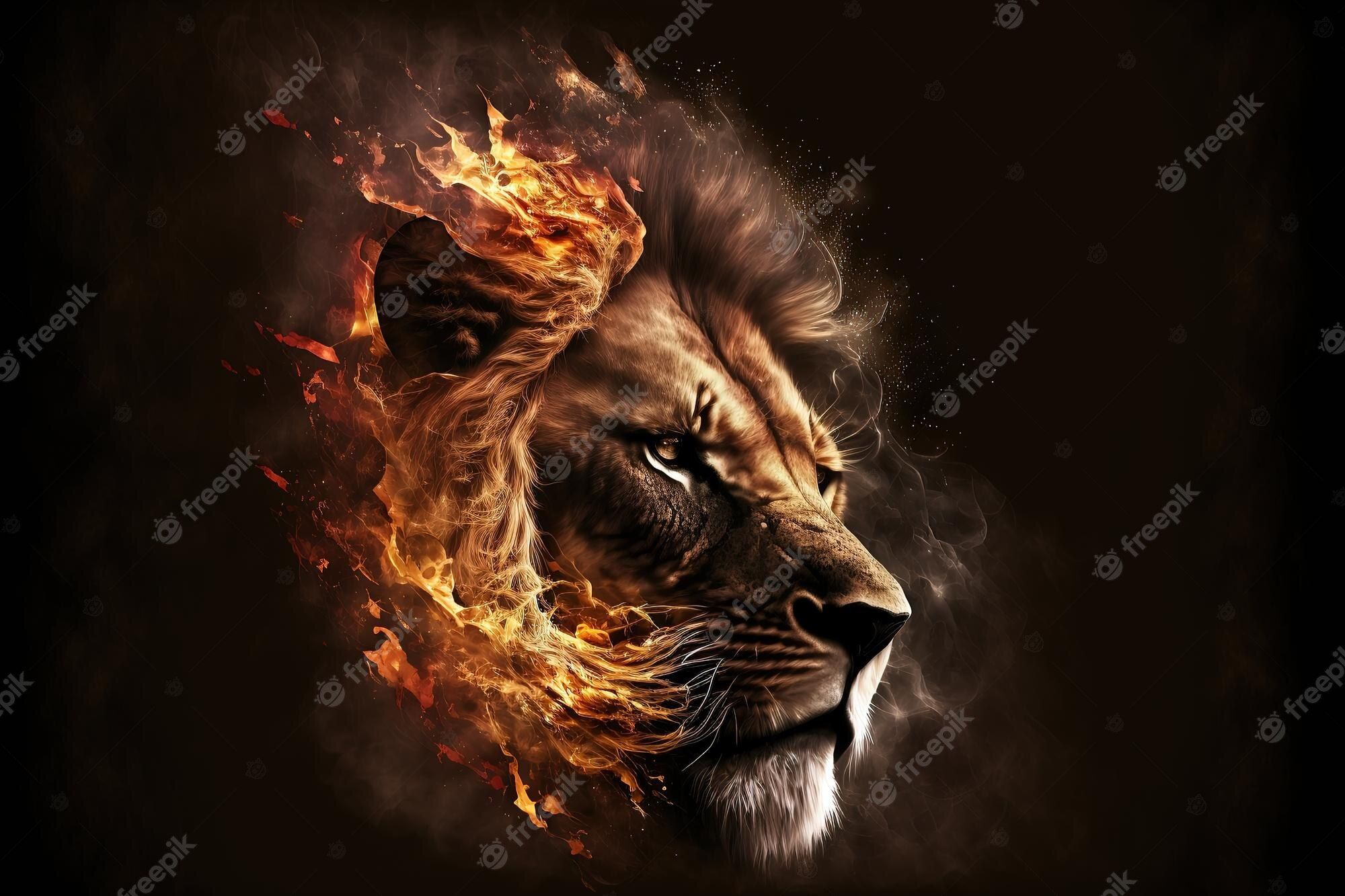 A lion with fire on its head - Lion